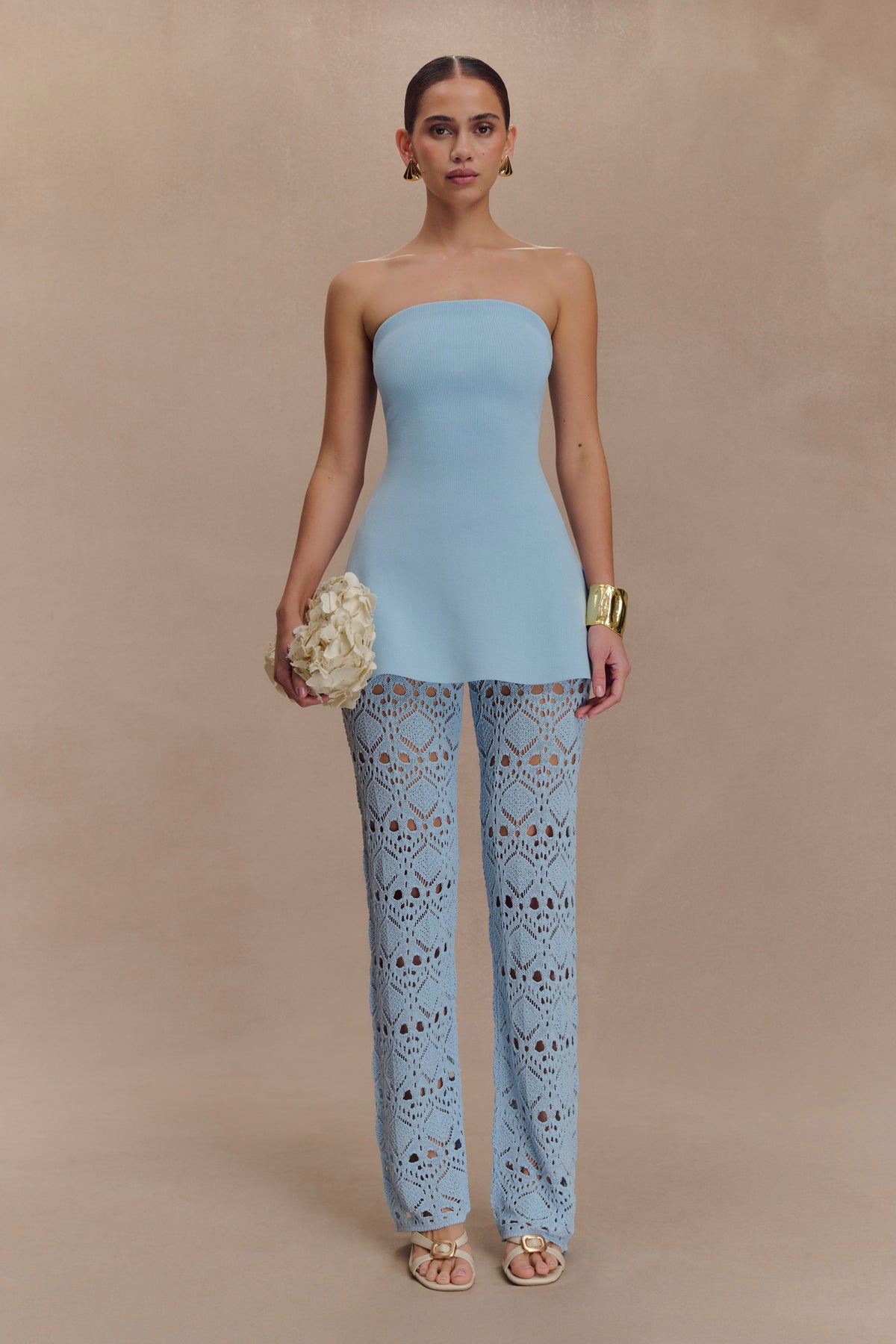 Anette Bandage Knit Strapless Top - Sky Blue