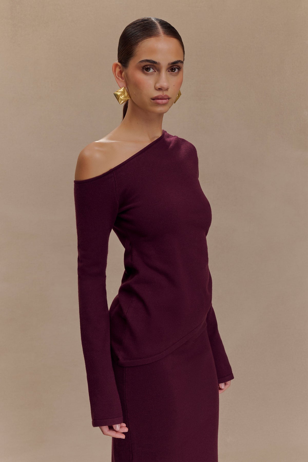 Miles Off Shoulder Knit Top - Plum
