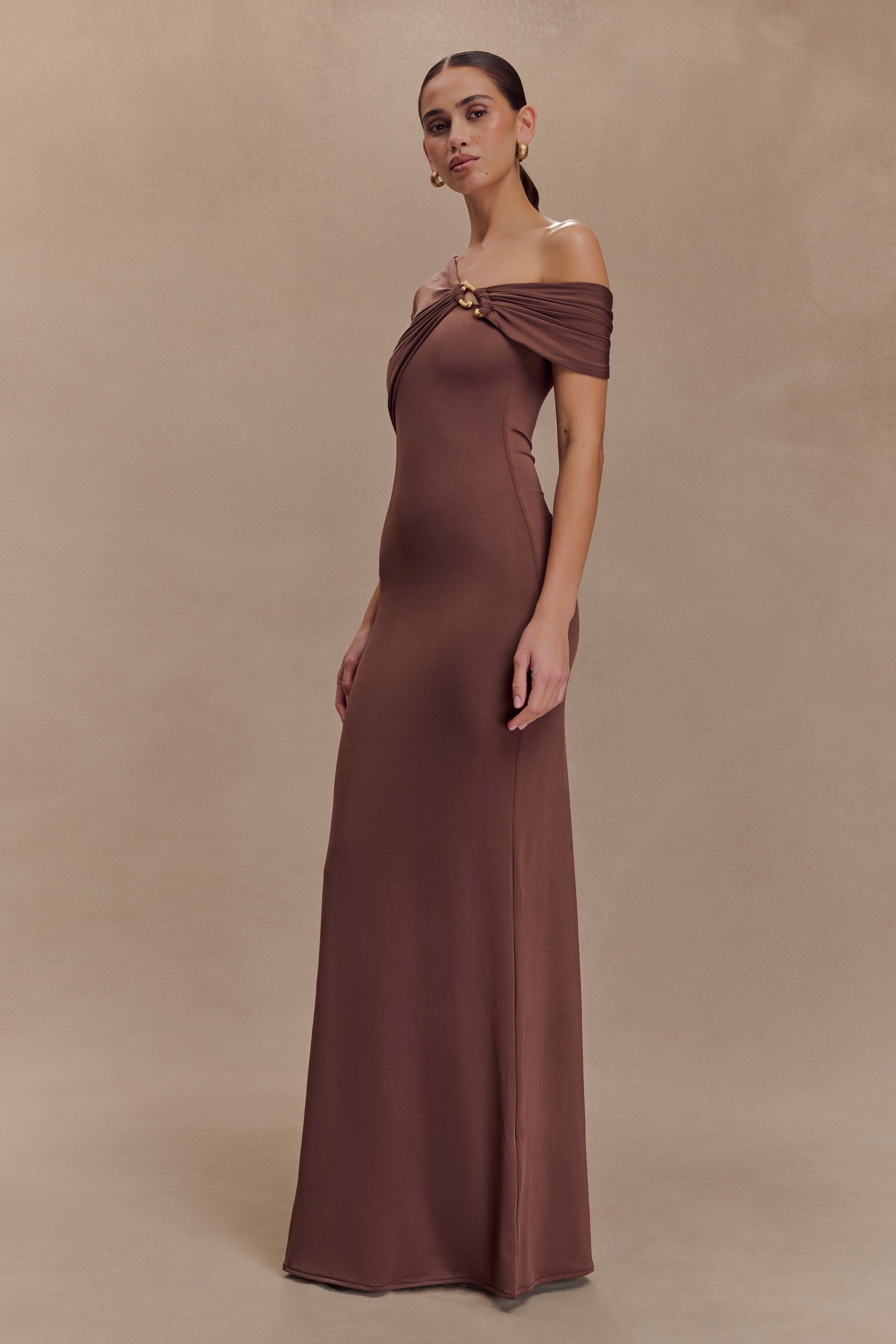 Ashford Asymmetrical Slinky Maxi Dress - Chocolate #5