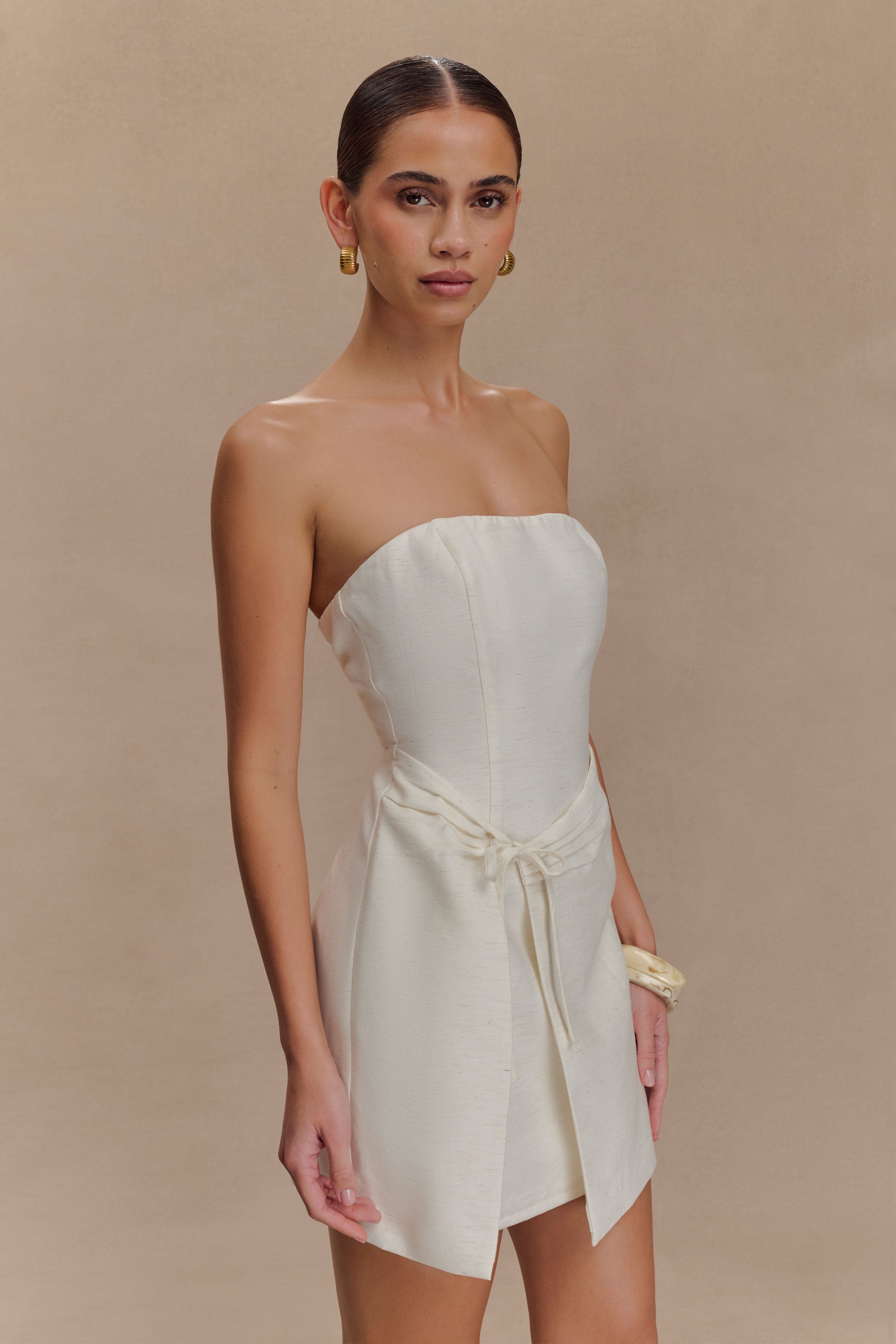 Steph Strapless Linen Mini Dress - White #4