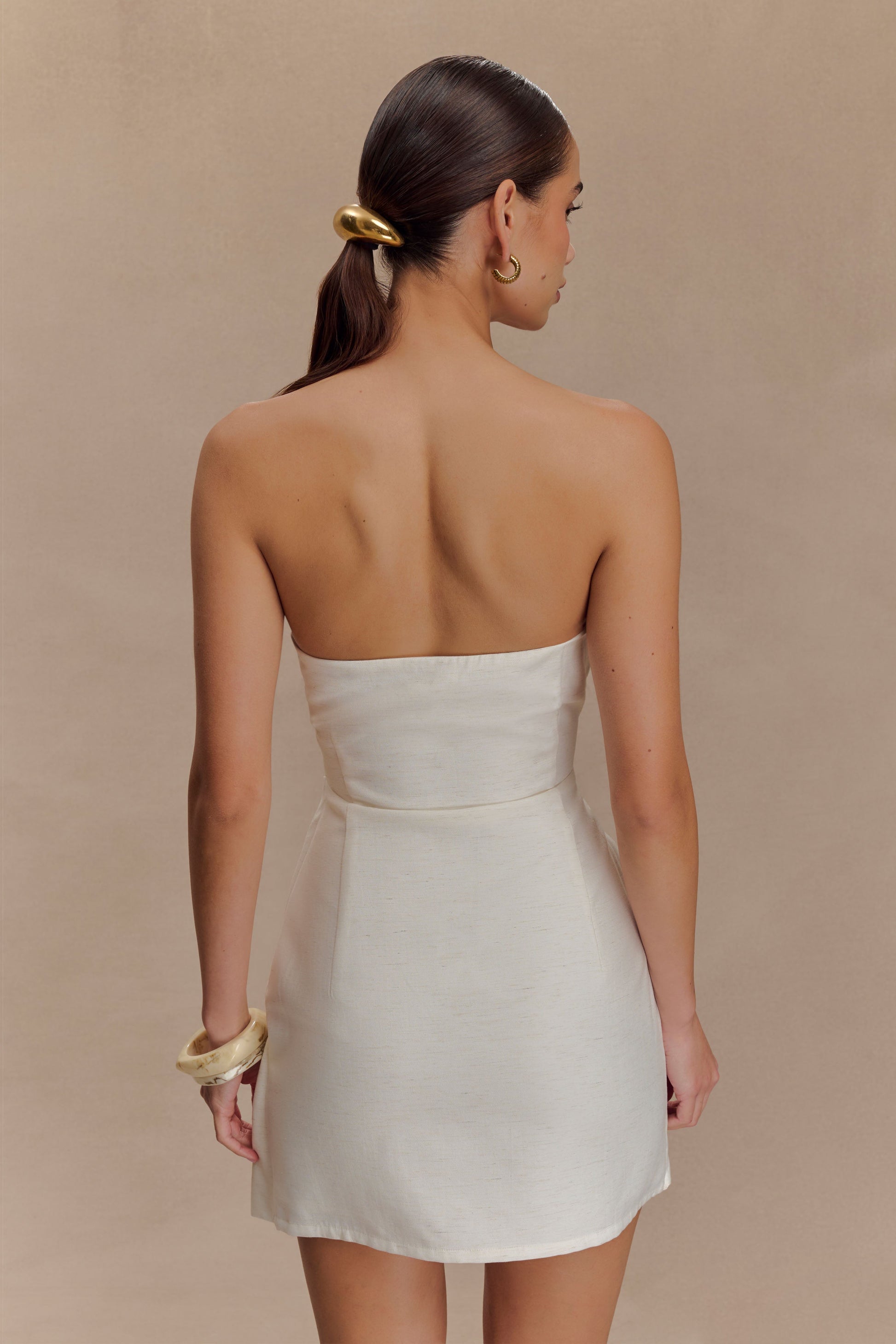 Steph Strapless Linen Mini Dress - White #5