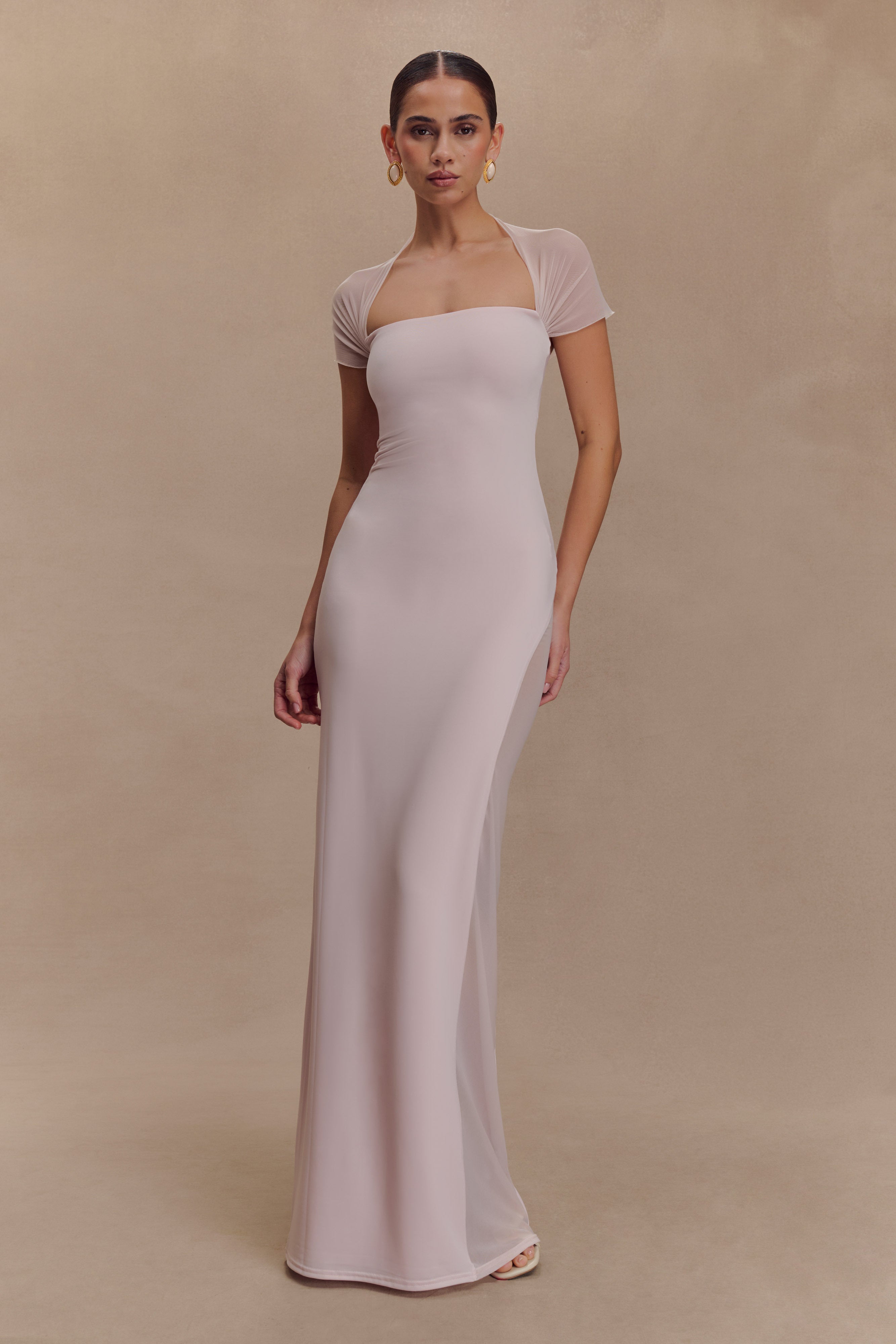 Bi-Material Pleated Mesh Dress White And Pink