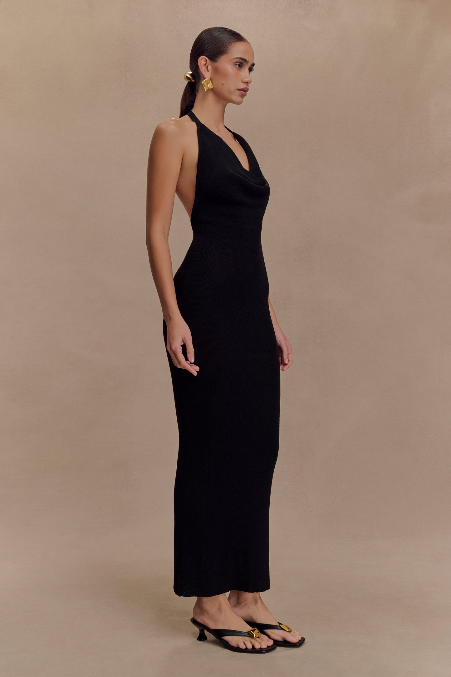 Ayella Cowl Knit Maxi Dress - Black