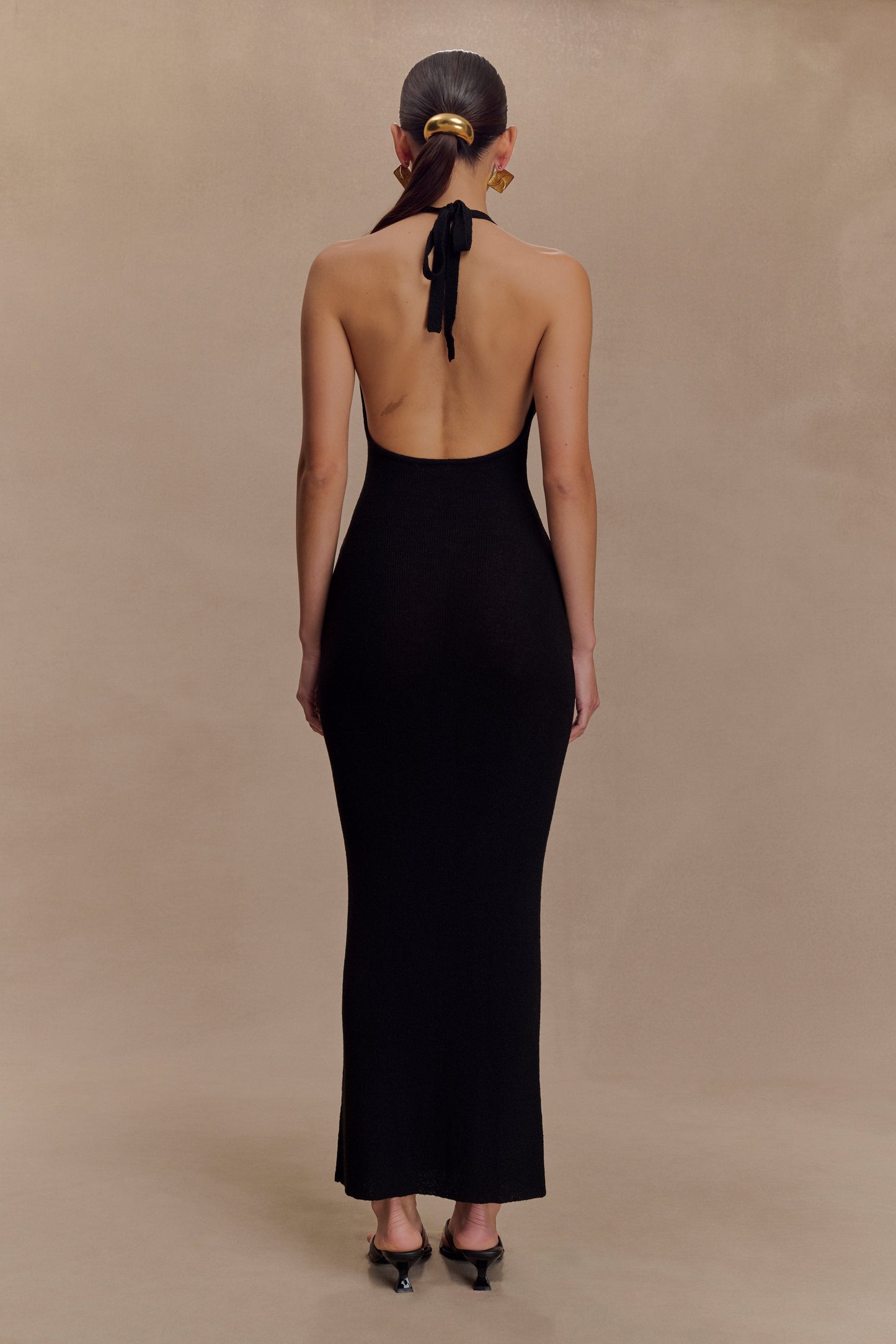 Ayella Cowl Knit Maxi Dress - Black