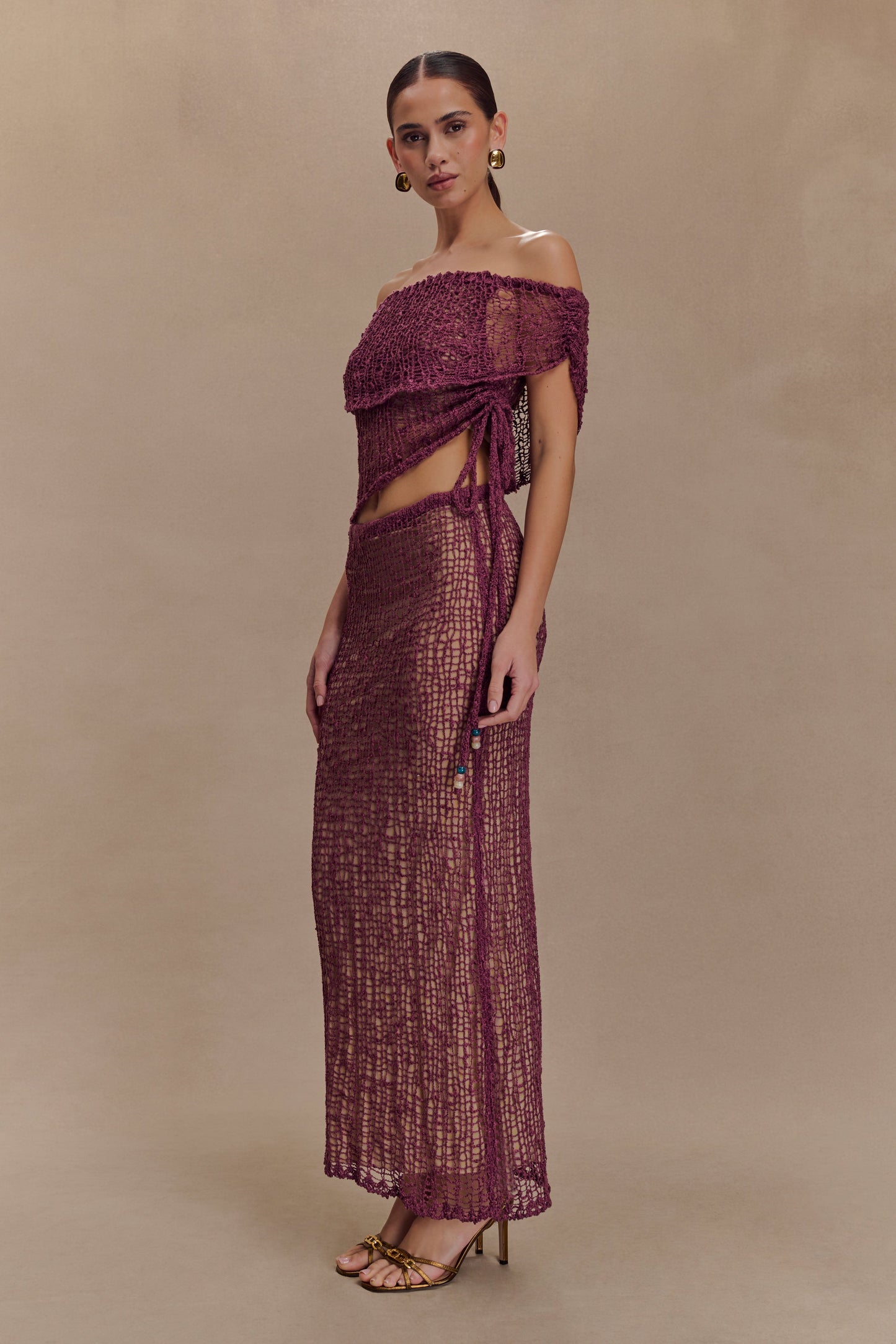Cordelia Off Shoulder Knit Top - Mauve