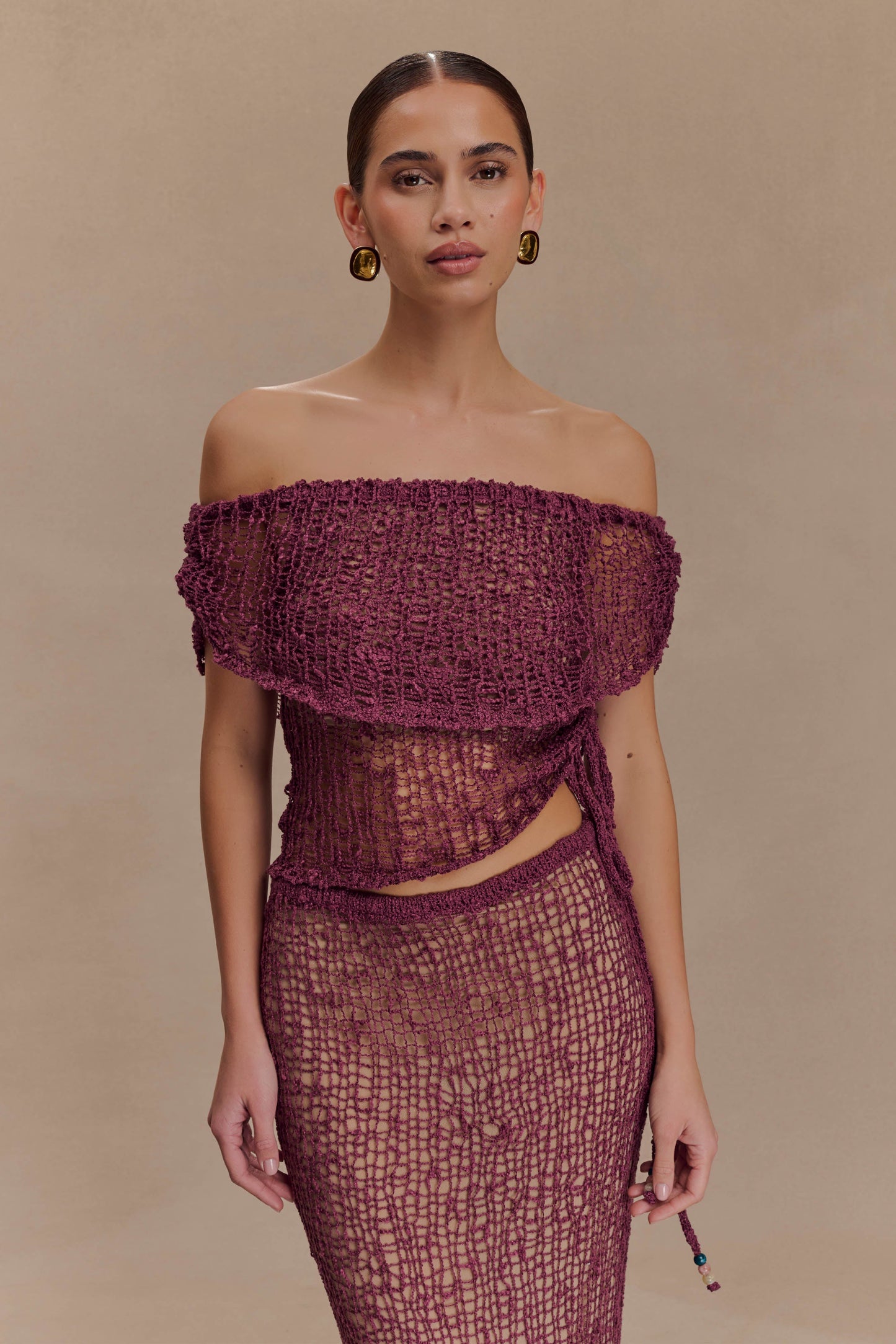 Cordelia Off Shoulder Knit Top - Mauve