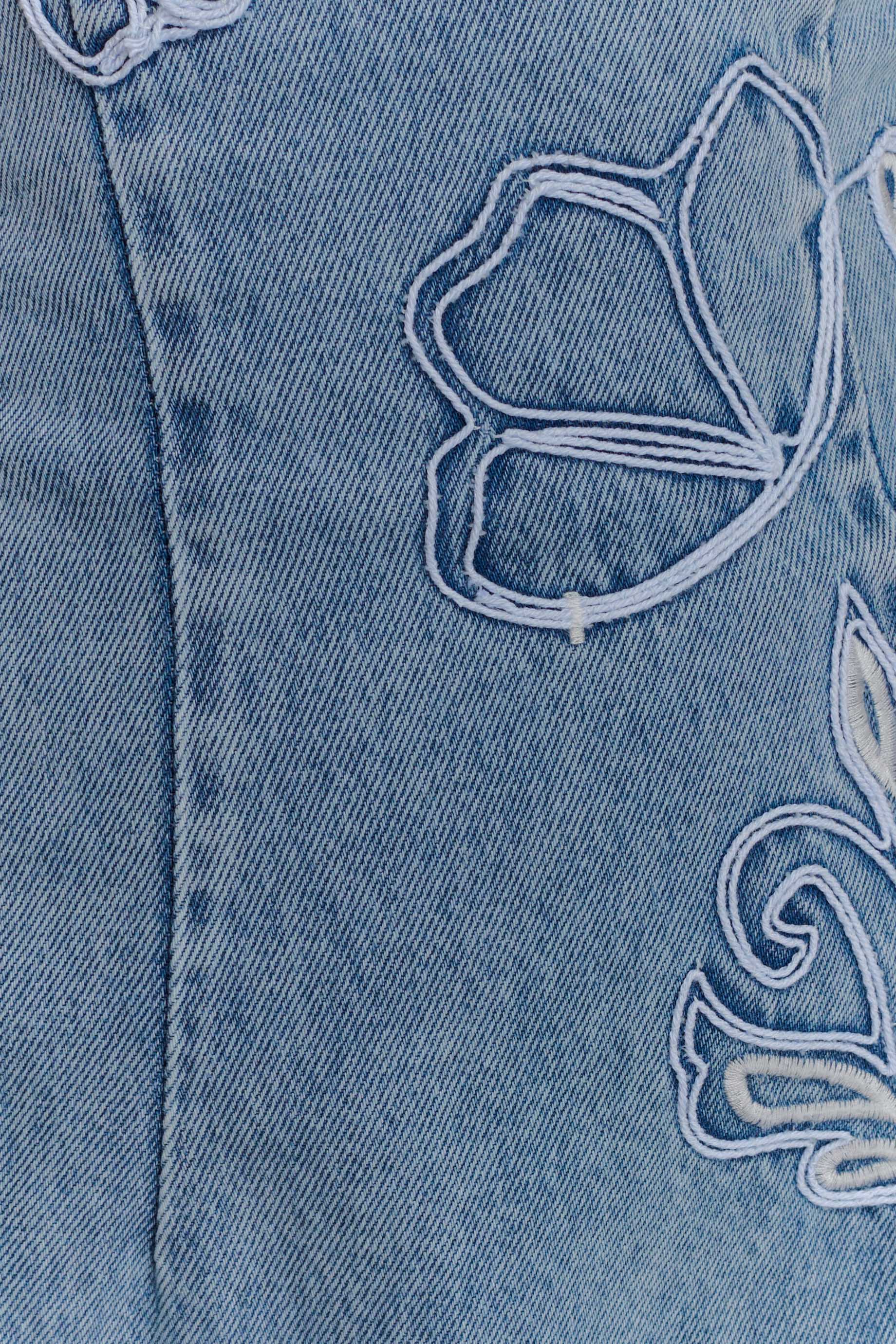 Akira Embroidered Denim Mini Dress - Mid Blue #7