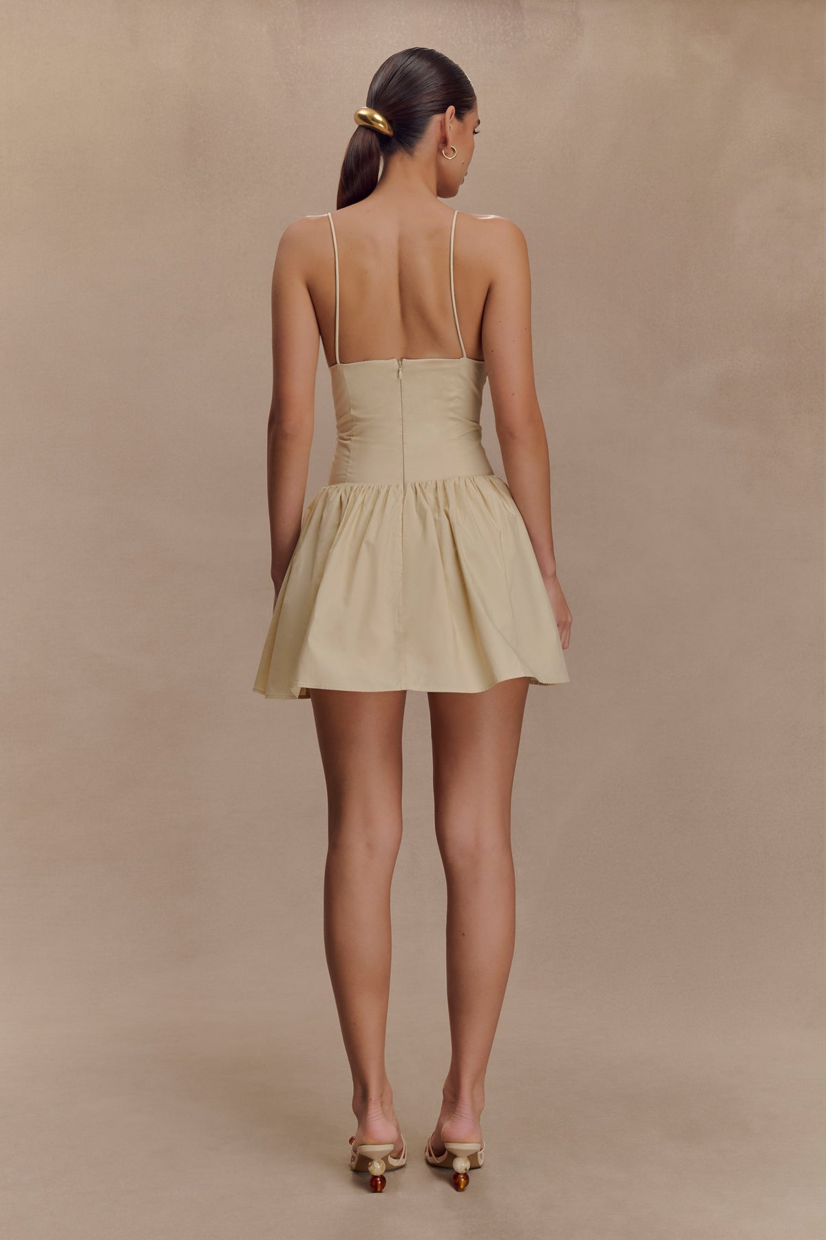 Janis Cotton Frill Mini Dress - Nude