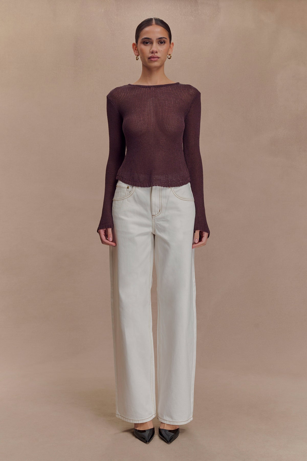 Isabella Long Sleeve Knit Top - Chocolate