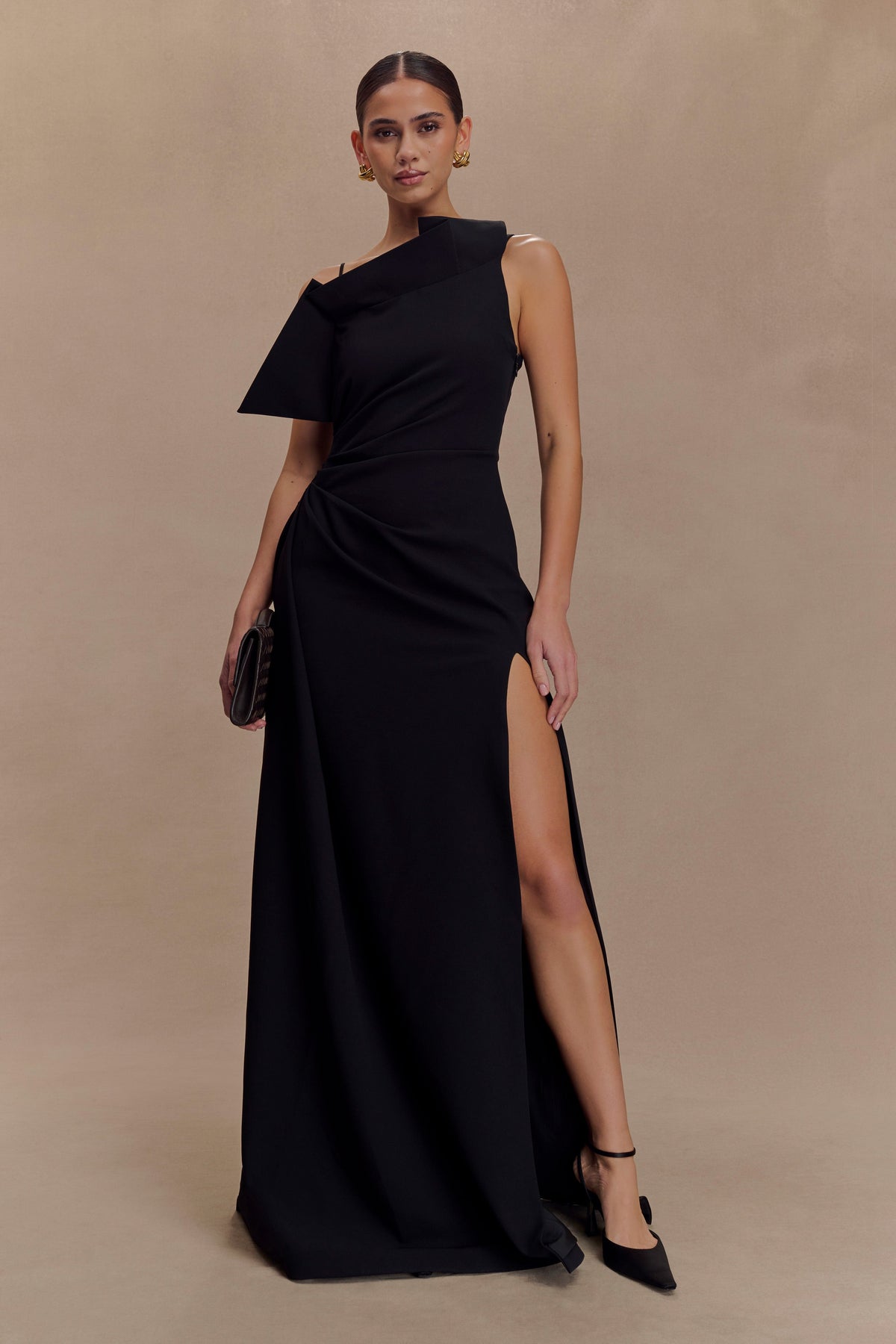 Adalyn One Shoulder Crepe Maxi Dress - Black