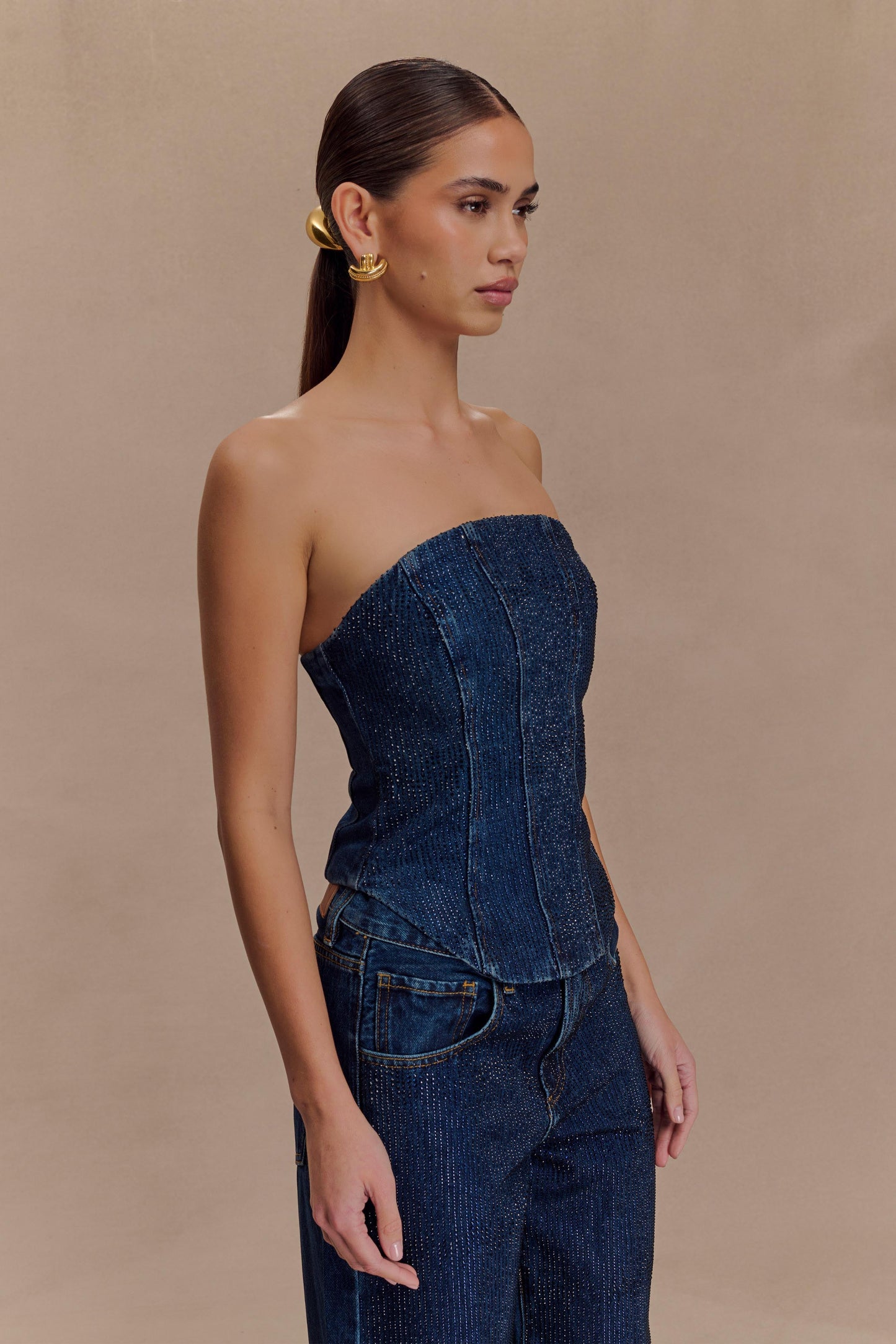 Monte Strapless Diamante Denim Corset - Midnight Blue