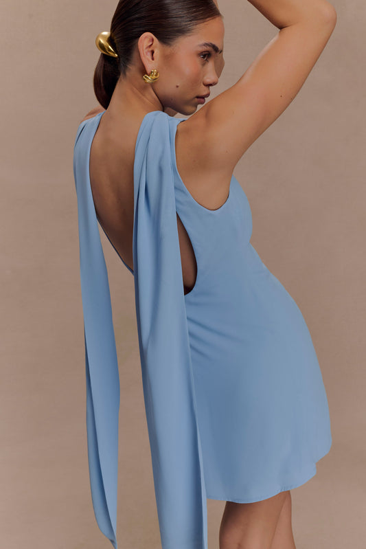 Wynter Scarf Draped Mini Dress - Sky Blue