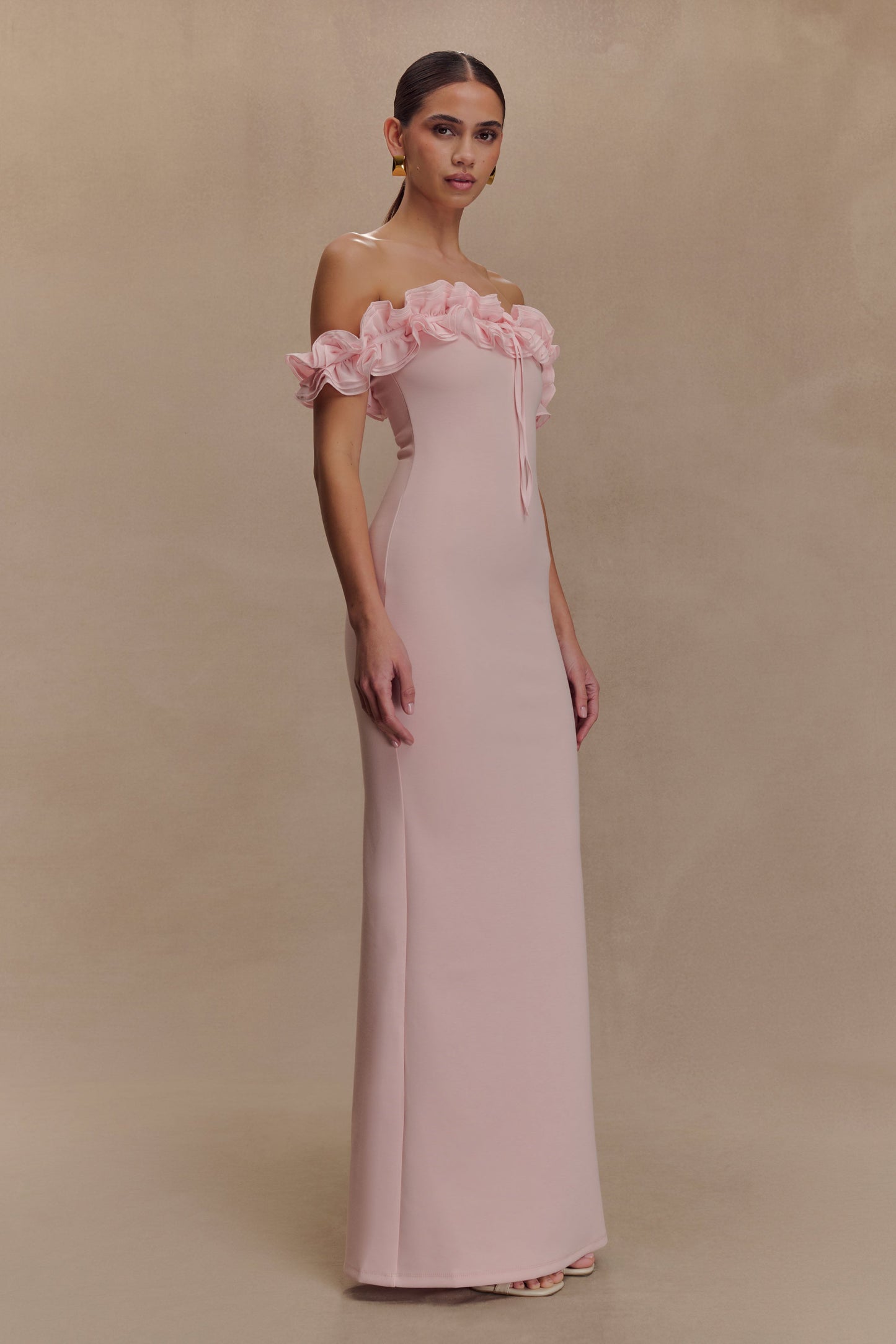 Nova Ruffle Off Shoulder Maxi Dress - Ballet Pink