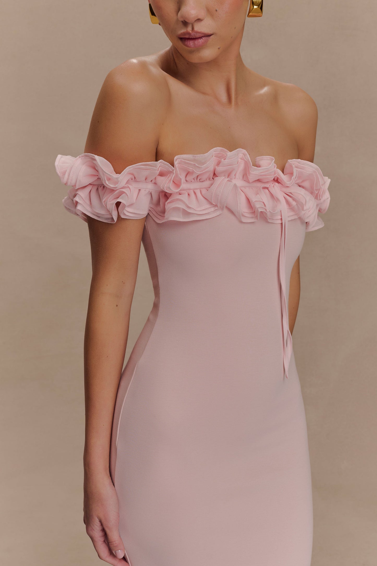 Nova Ruffle Off Shoulder Maxi Dress - Ballet Pink