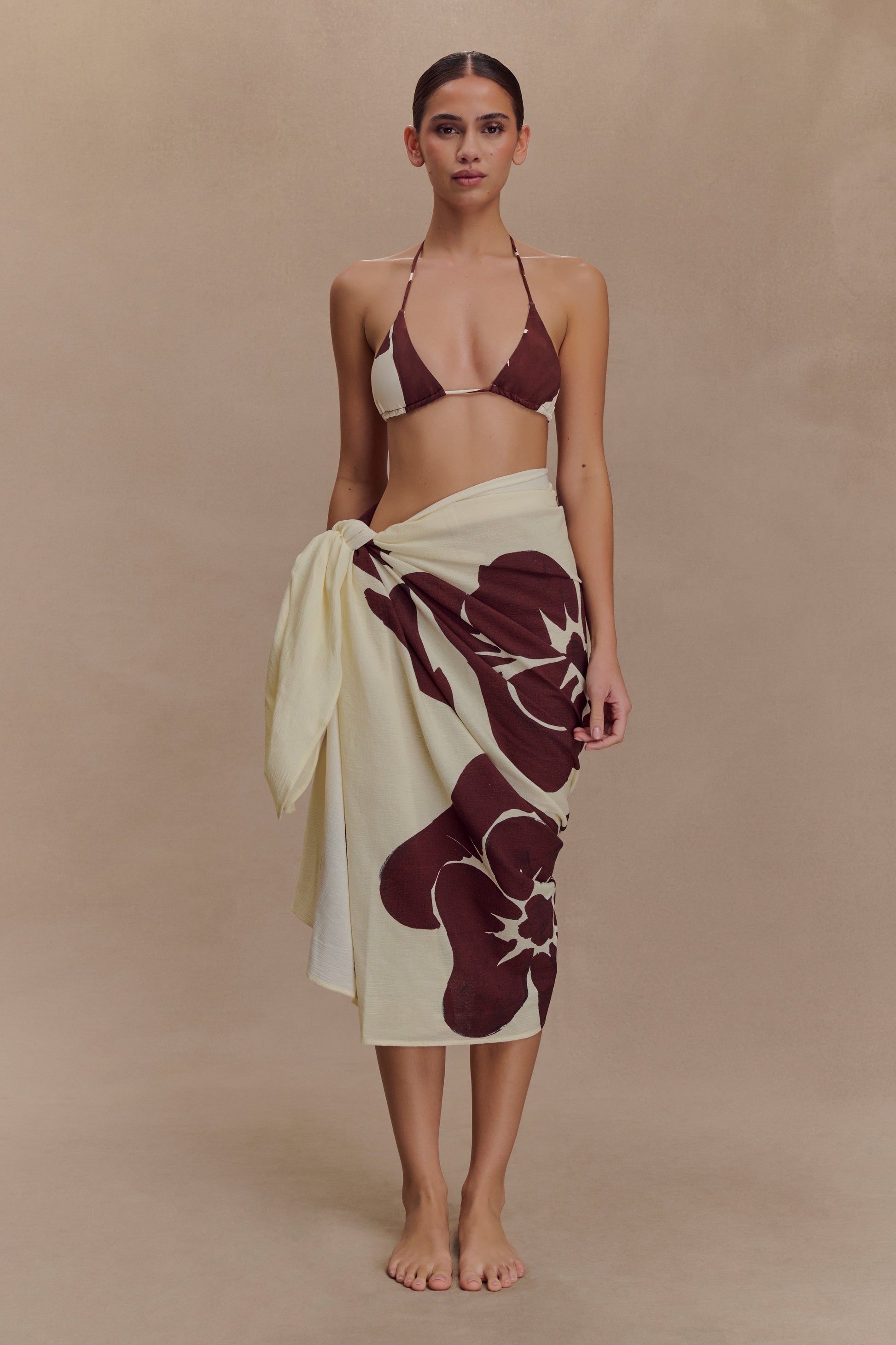 Evie Cotton Sarong - Chocolate Deco Fleur Print #2