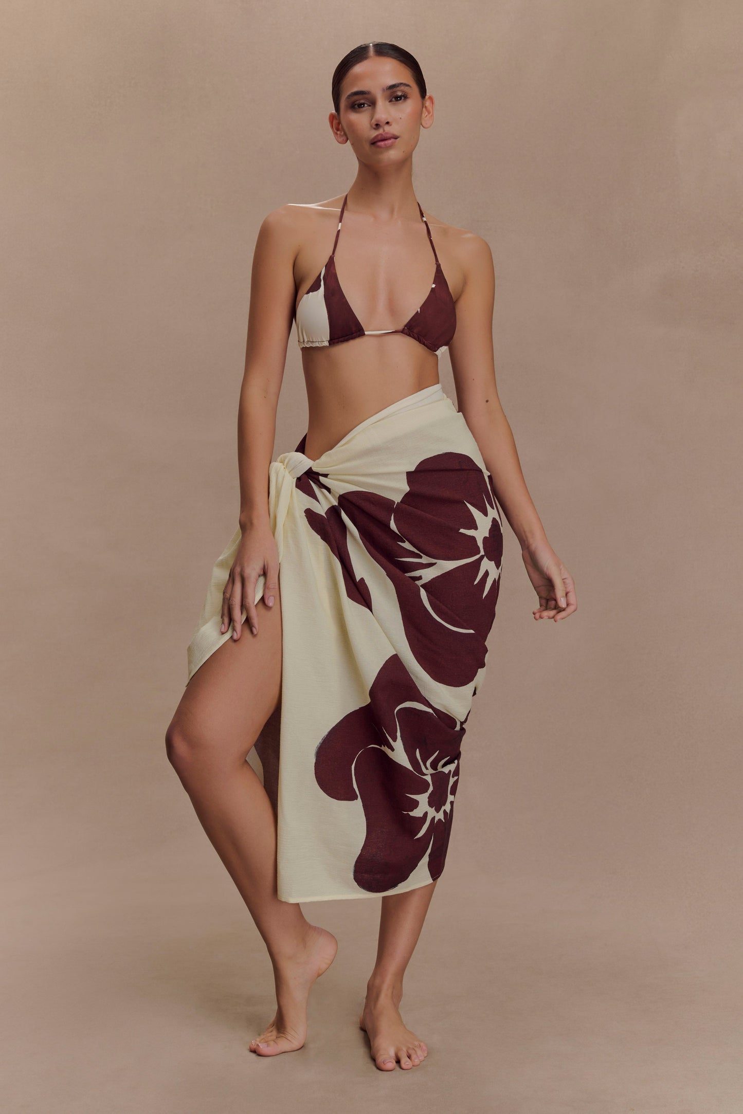 Evie Cotton Sarong - Chocolate Deco Fleur Print