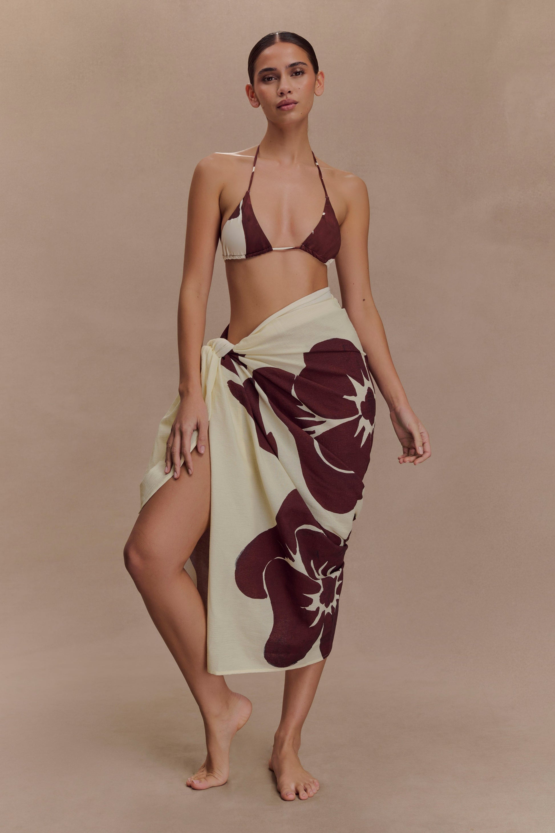 Evie Cotton Sarong - Chocolate Deco Fleur Print #4