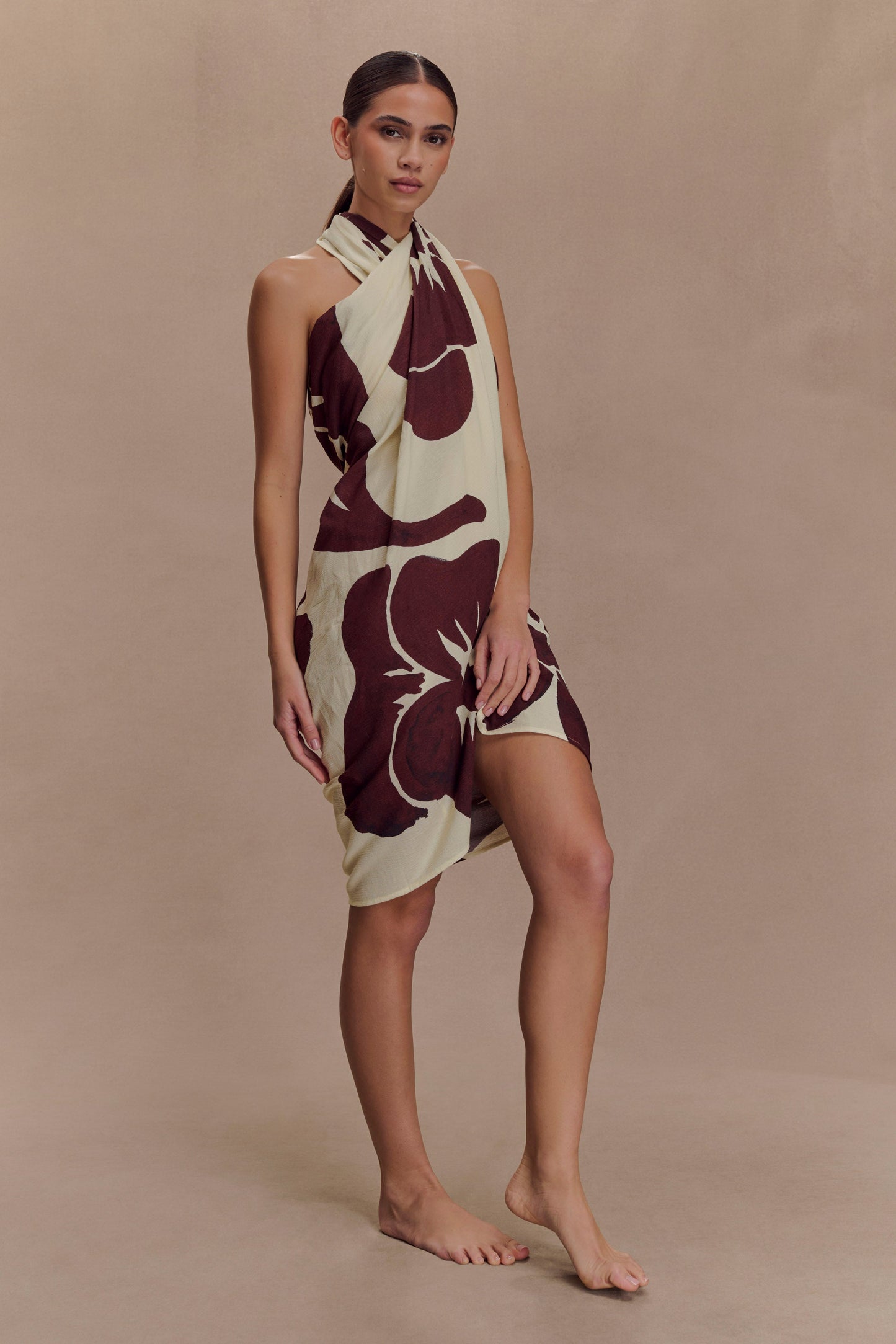 Evie Cotton Sarong - Chocolate Deco Fleur Print