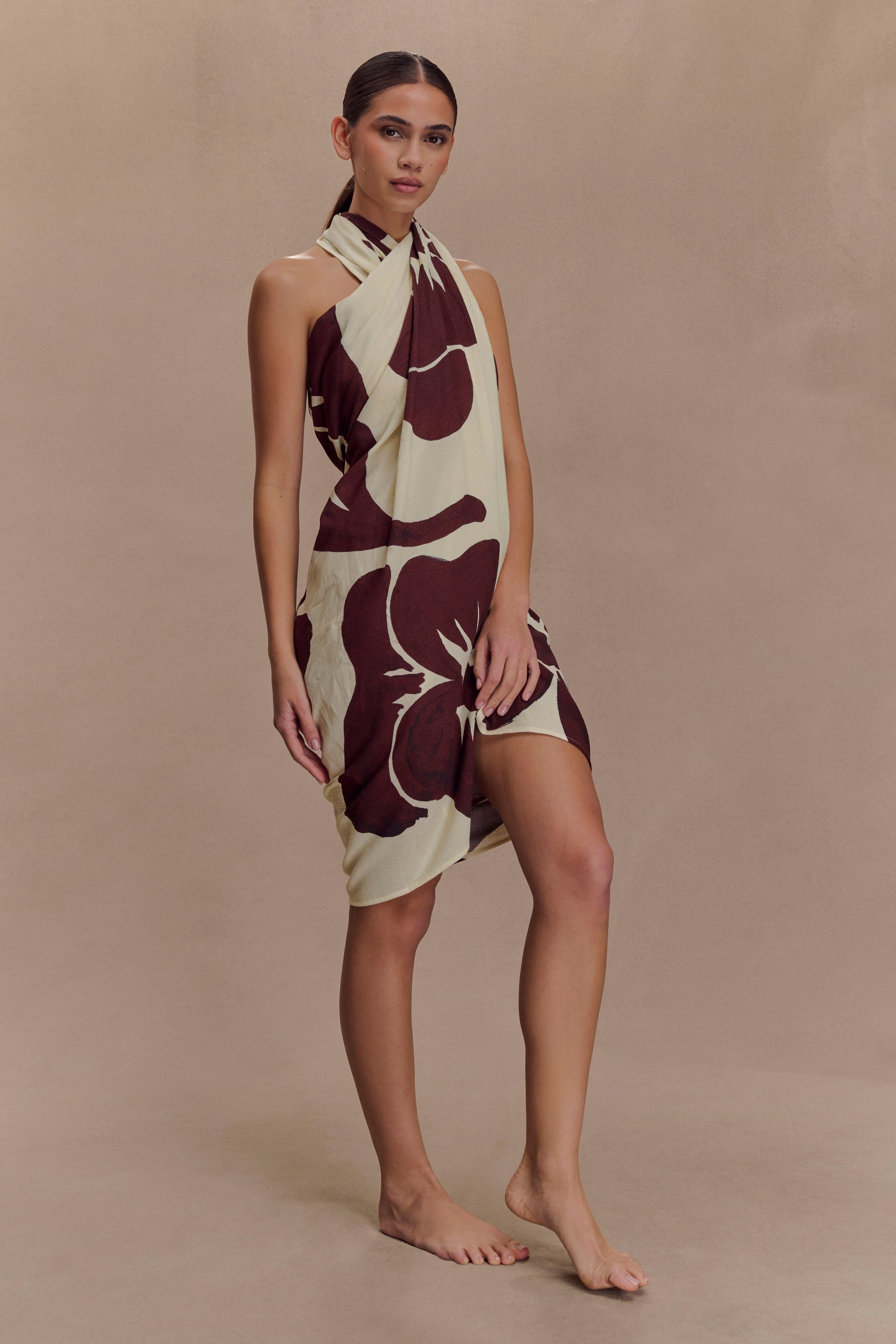 Evie Cotton Sarong - Chocolate Deco Fleur Print #5