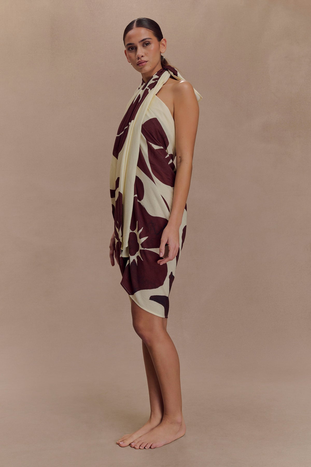 Evie Cotton Sarong - Chocolate Deco Fleur Print