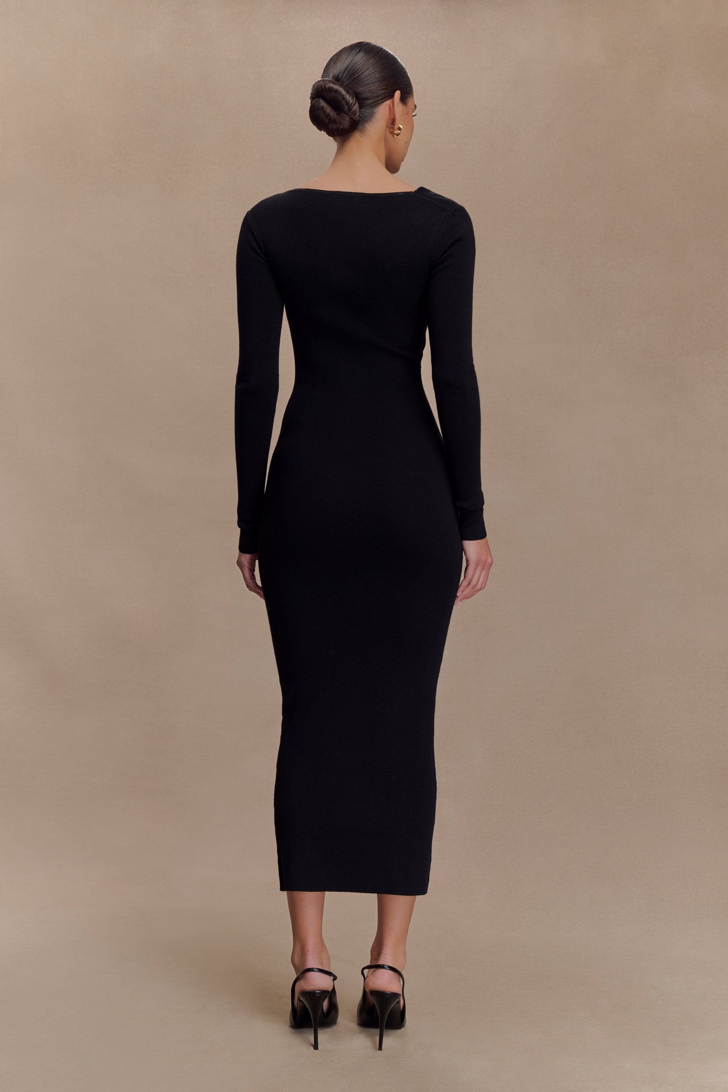 Culver Draped Twist Knit Midi Dress - Black