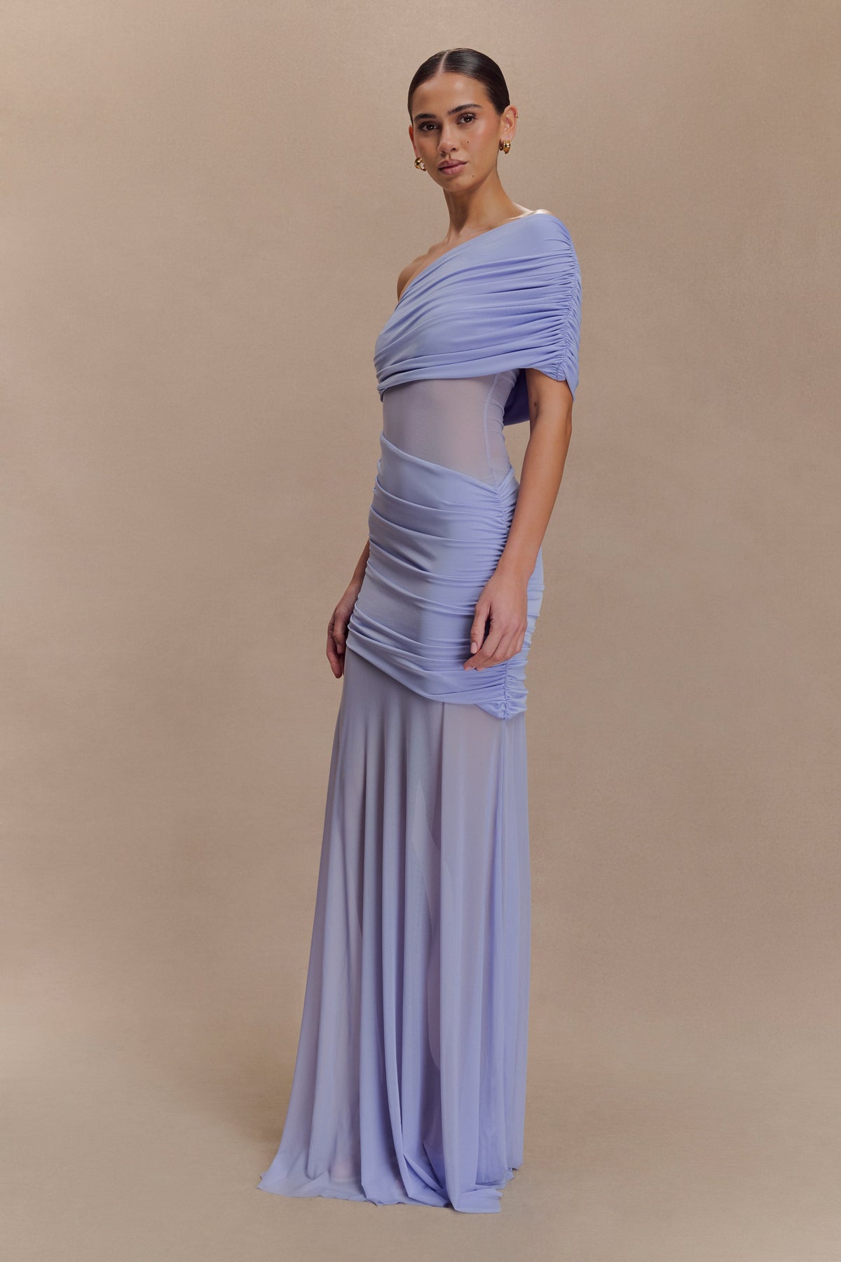 Dallas One Shoulder Mesh Maxi Dress - Lavender