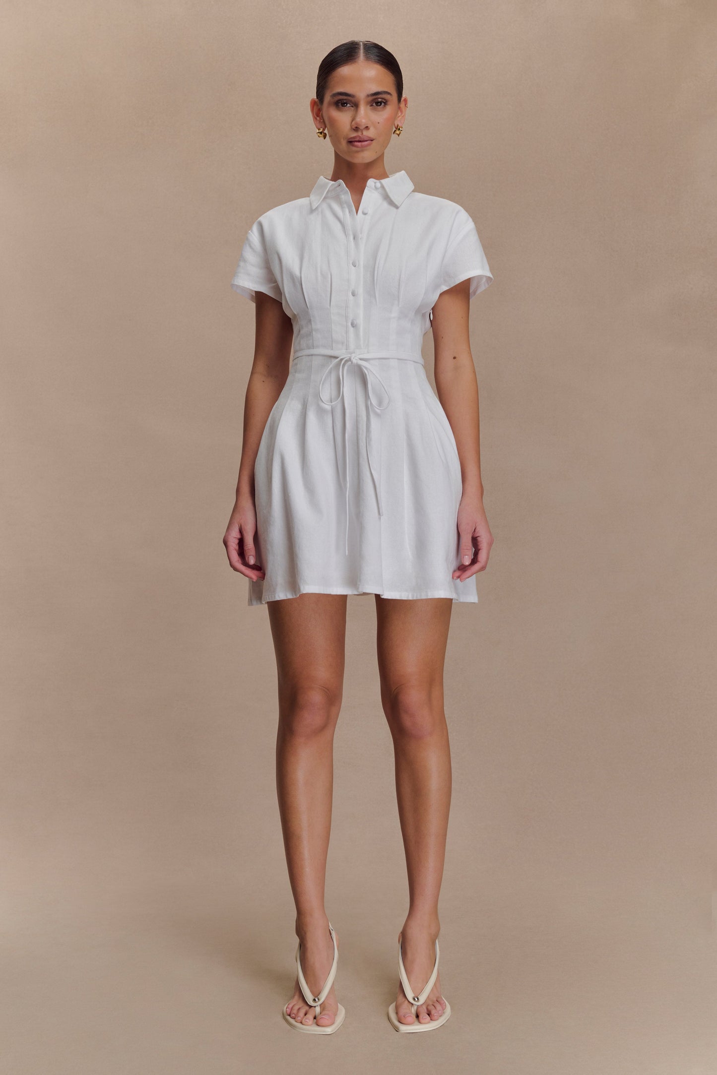Aysha Buttoned Linen Mini Dress - White