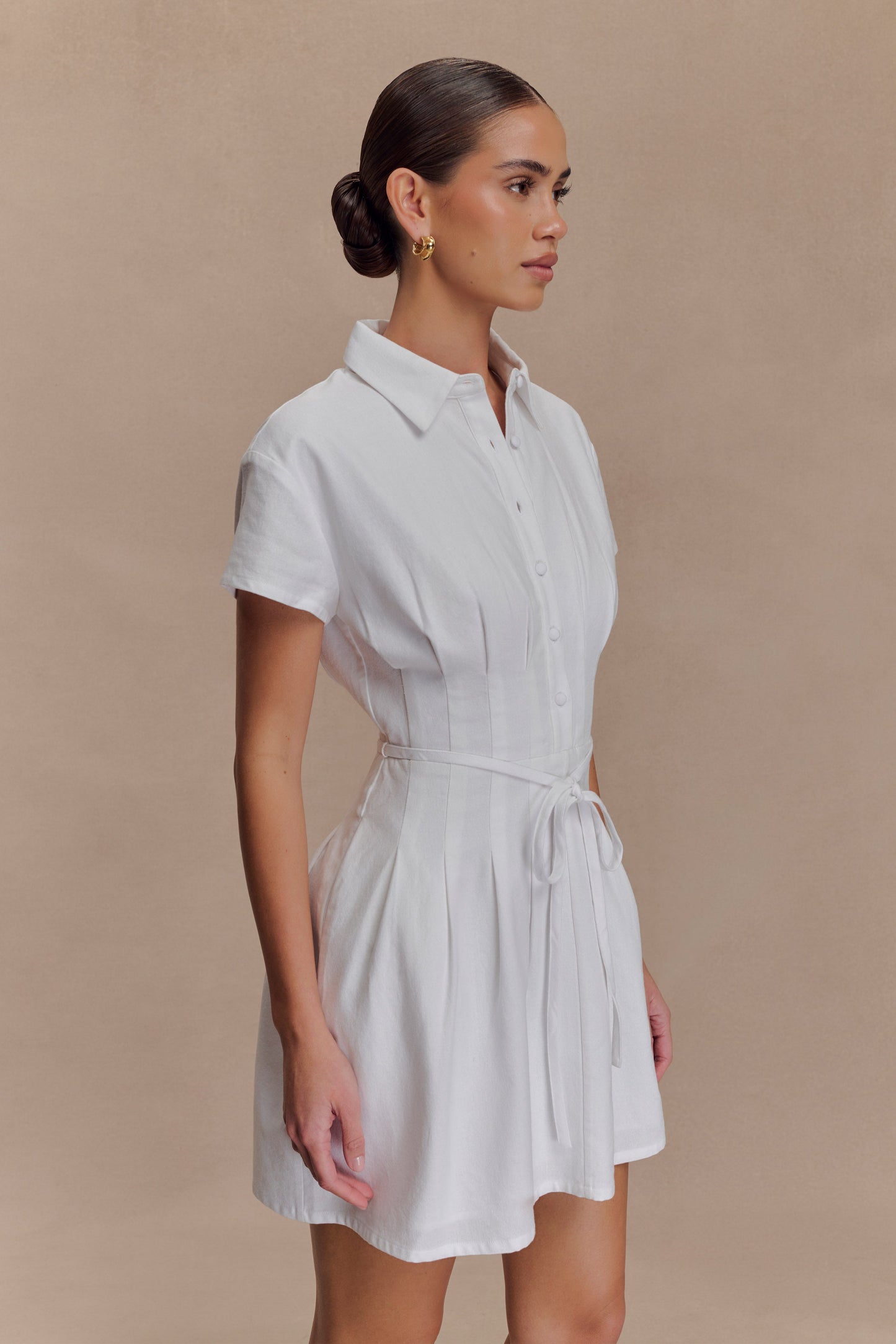 Aysha Buttoned Linen Mini Dress - White
