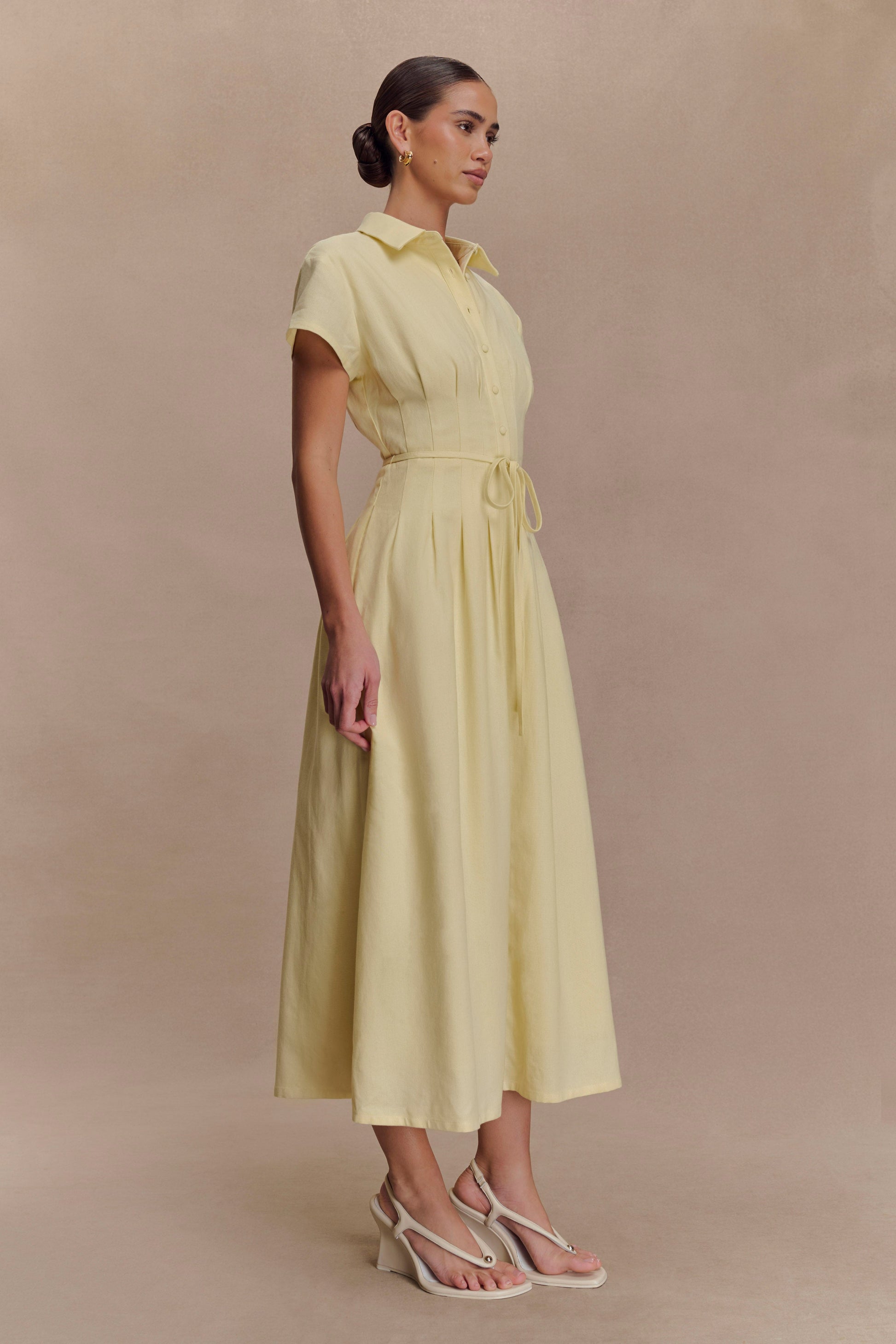Aysha Buttoned Linen Midi Dress - Lemon #3