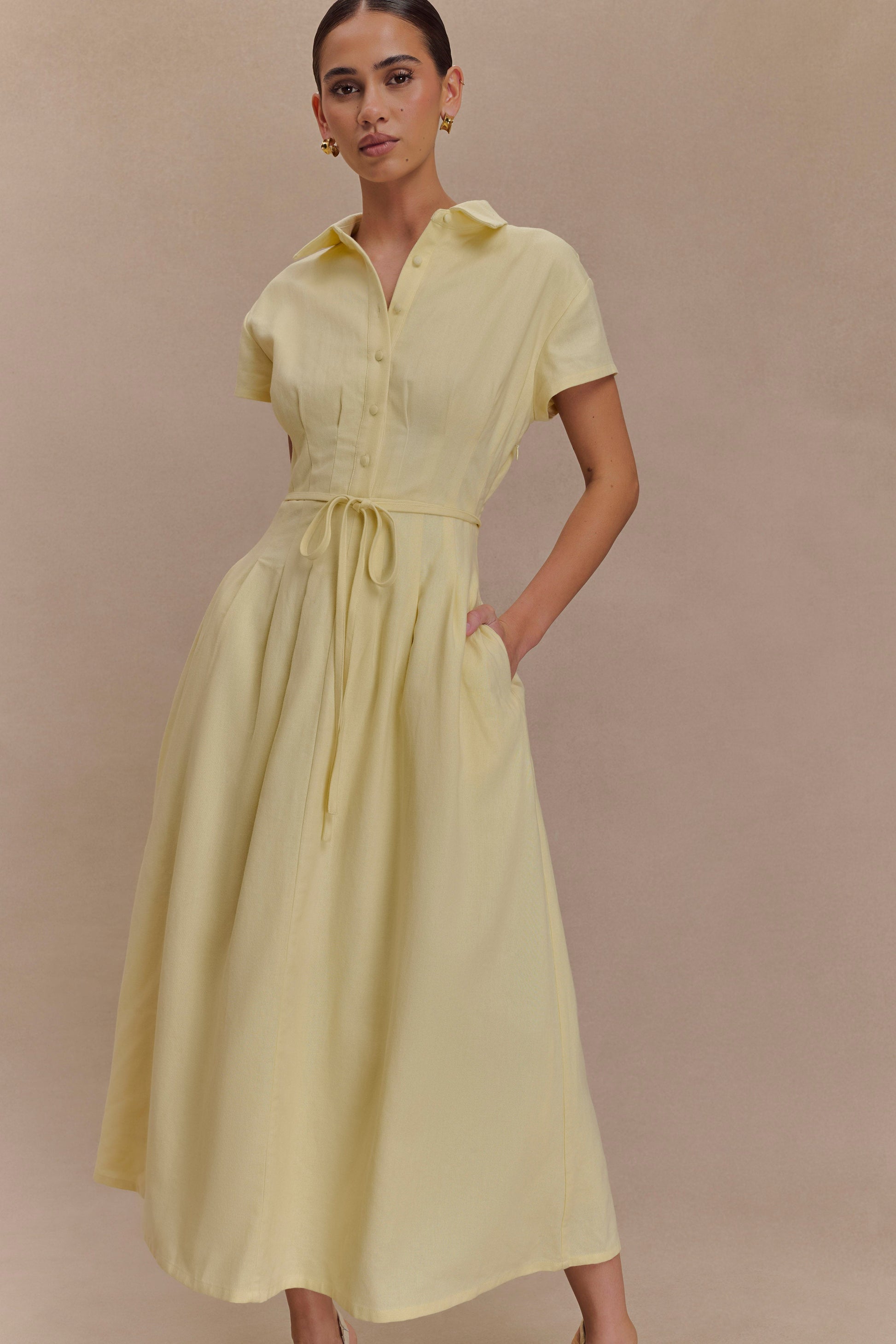 Aysha Buttoned Linen Midi Dress - Lemon #5