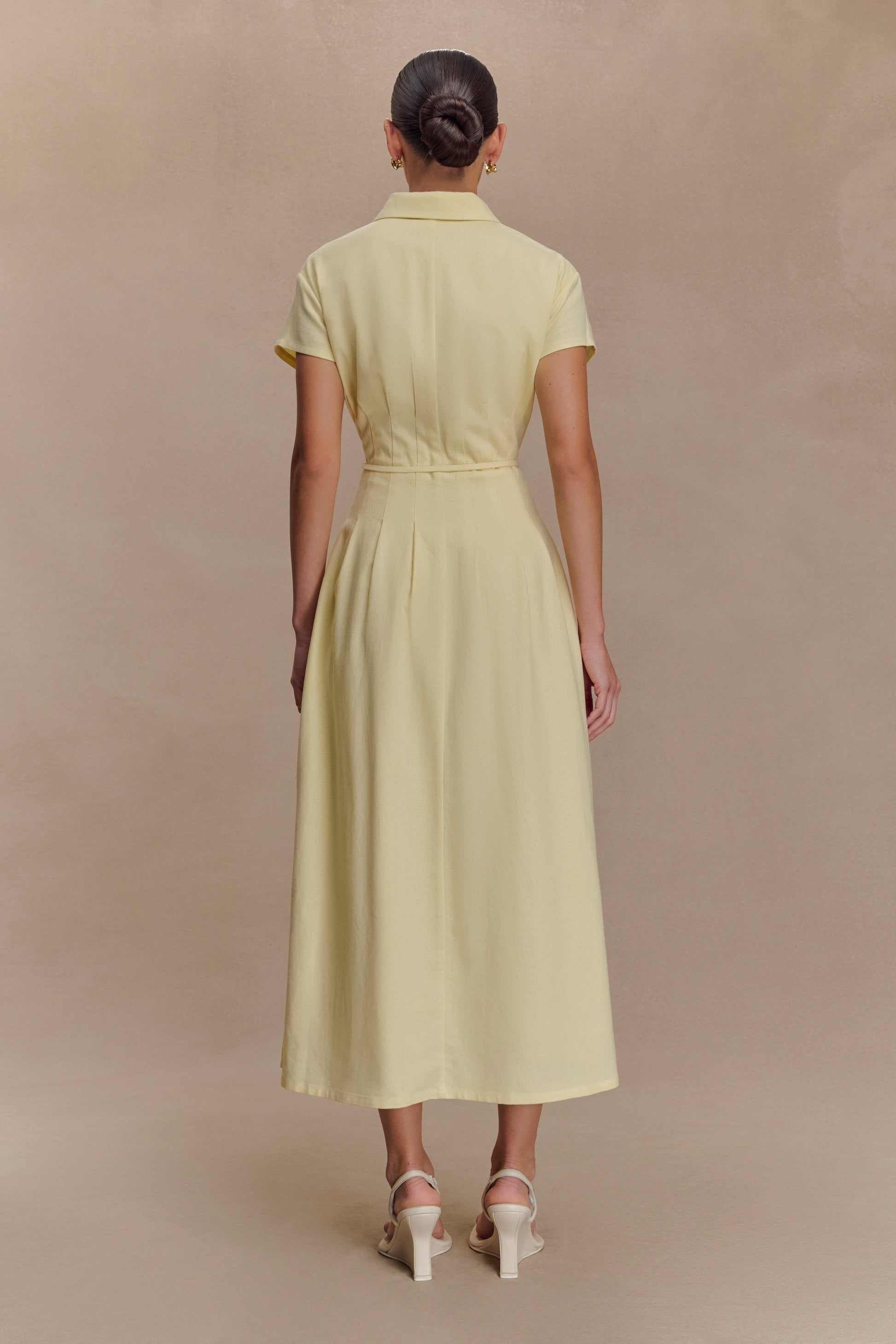 Aysha Buttoned Linen Midi Dress - Lemon #2