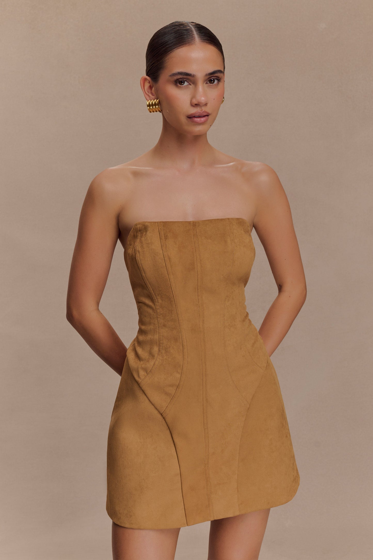 Andy Faux Suede Mini Dress - Camel