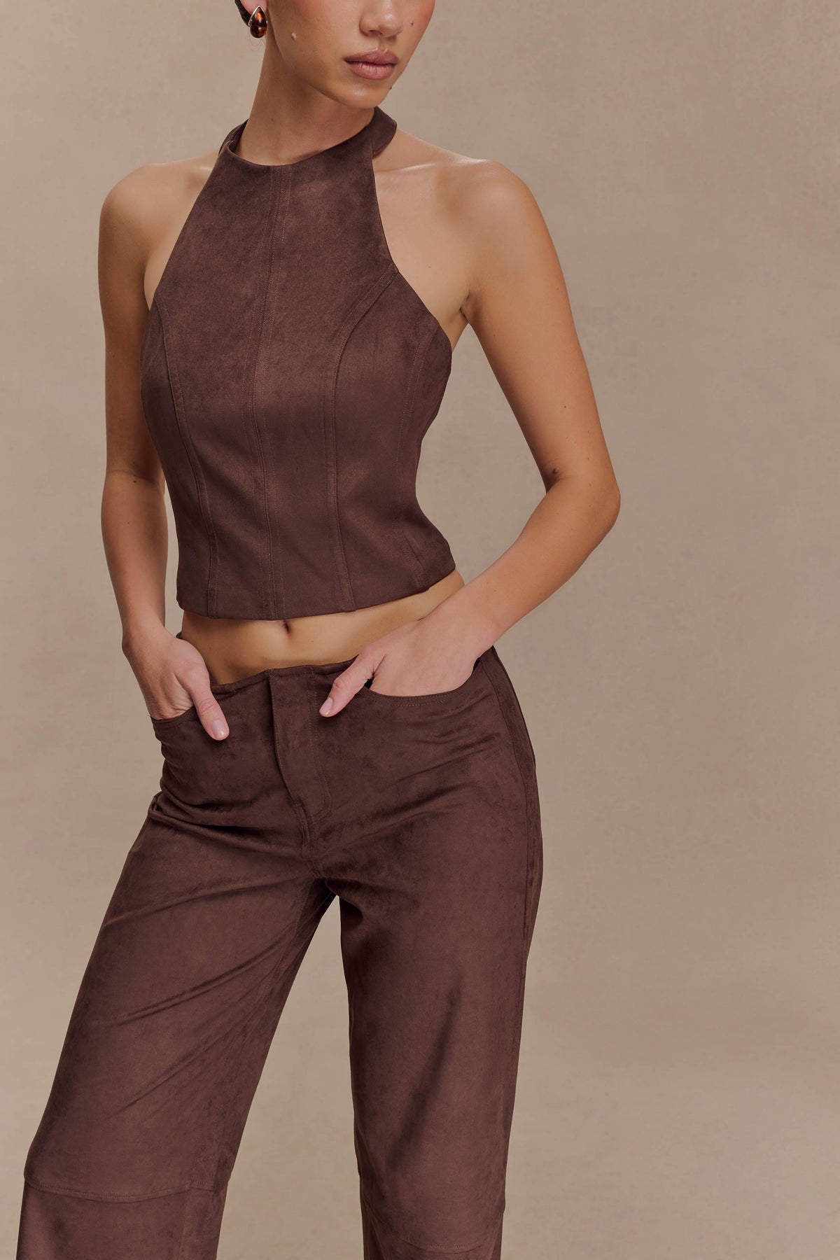 Logan Faux Suede Pants - Dark Chocolate