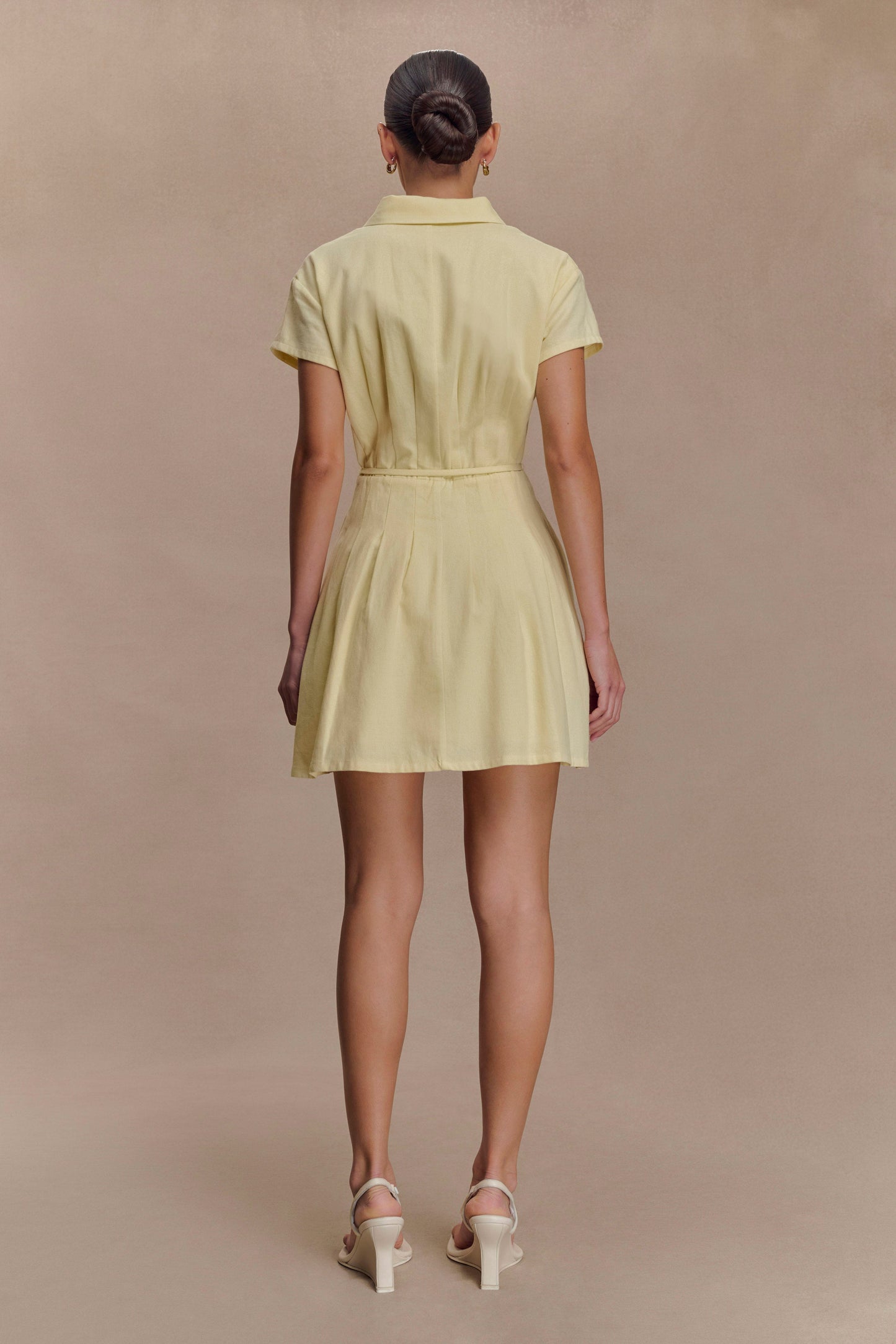 Aysha Buttoned Linen Mini Dress - Lemon