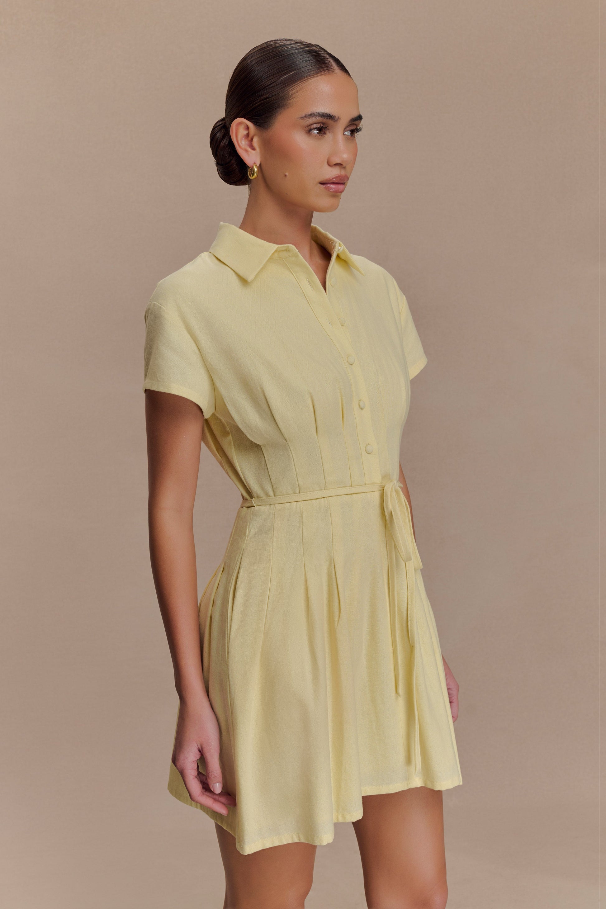 Aysha Buttoned Linen Mini Dress - Lemon #5