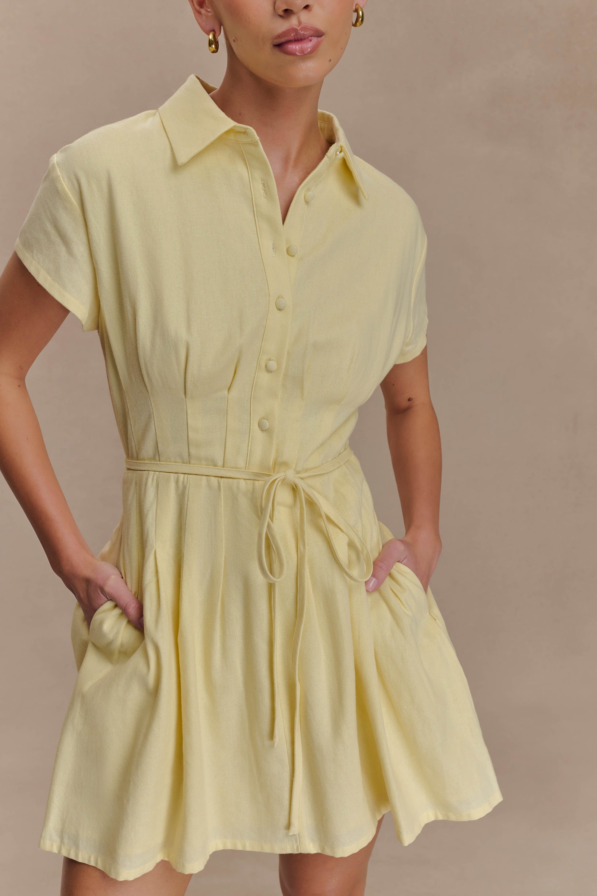 Aysha Buttoned Linen Mini Dress - Lemon #4