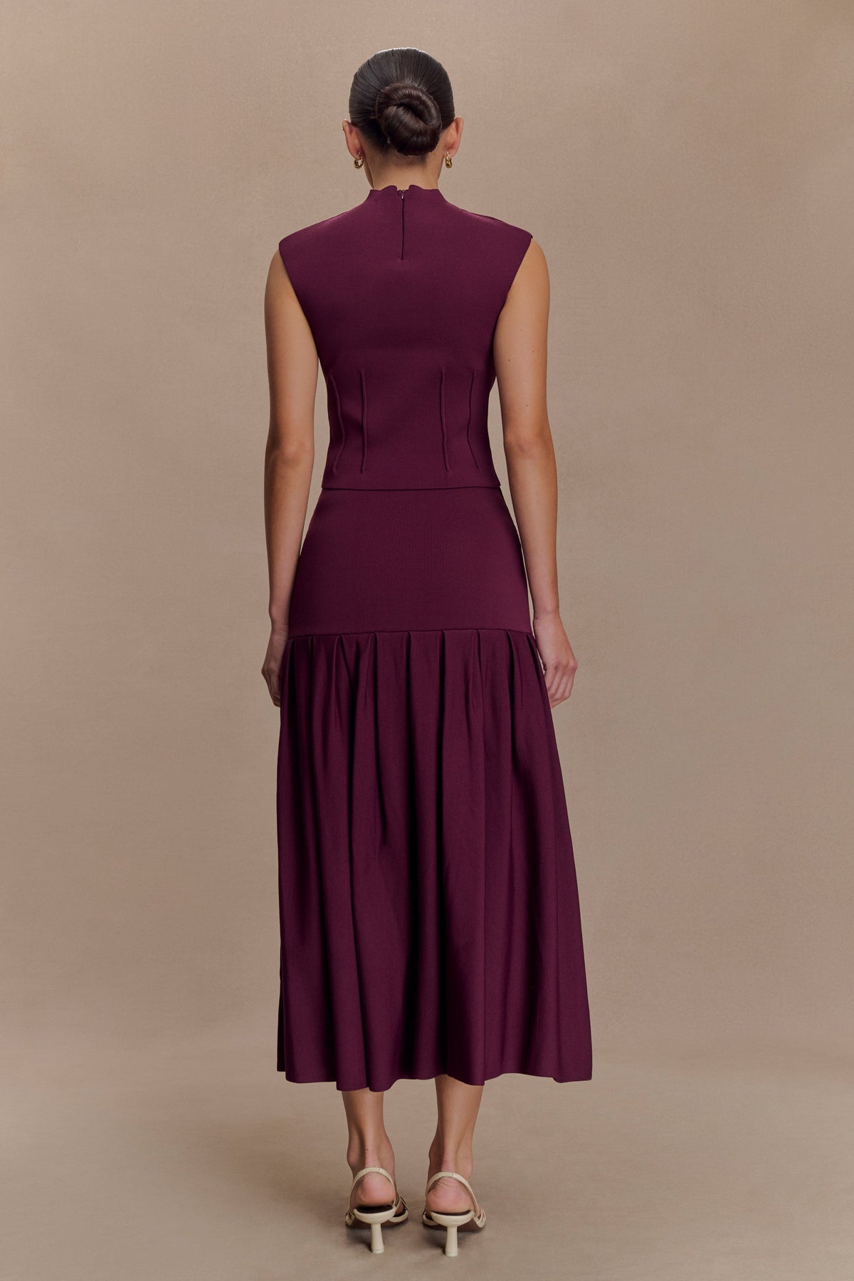 Romaine High Neck Bandage Knit Top - Wine