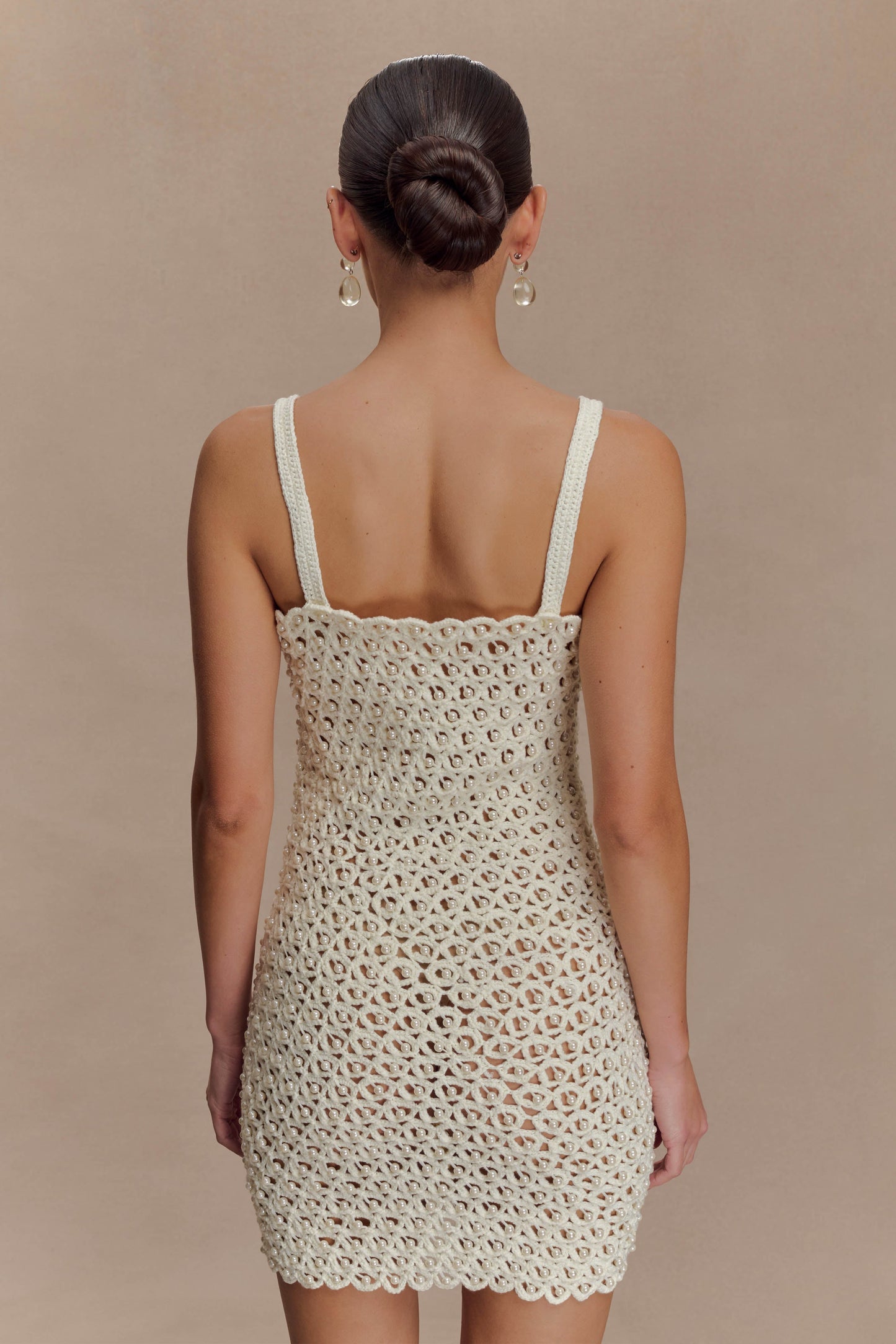 Vanessa Hand Crochet Pearl Mini Dress - Ivory