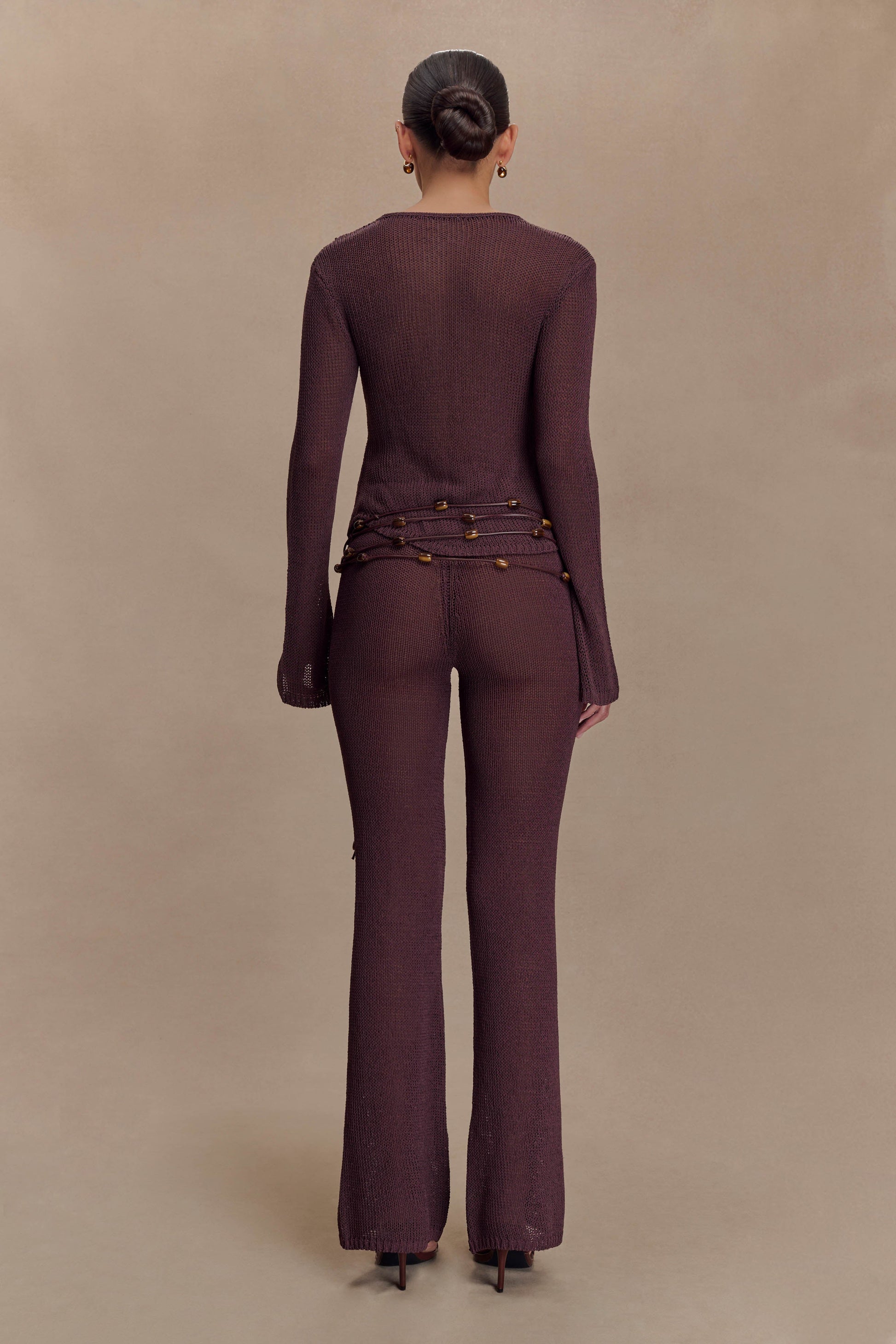 Enid Faux Leather Beaded Belt - Chocolate #2