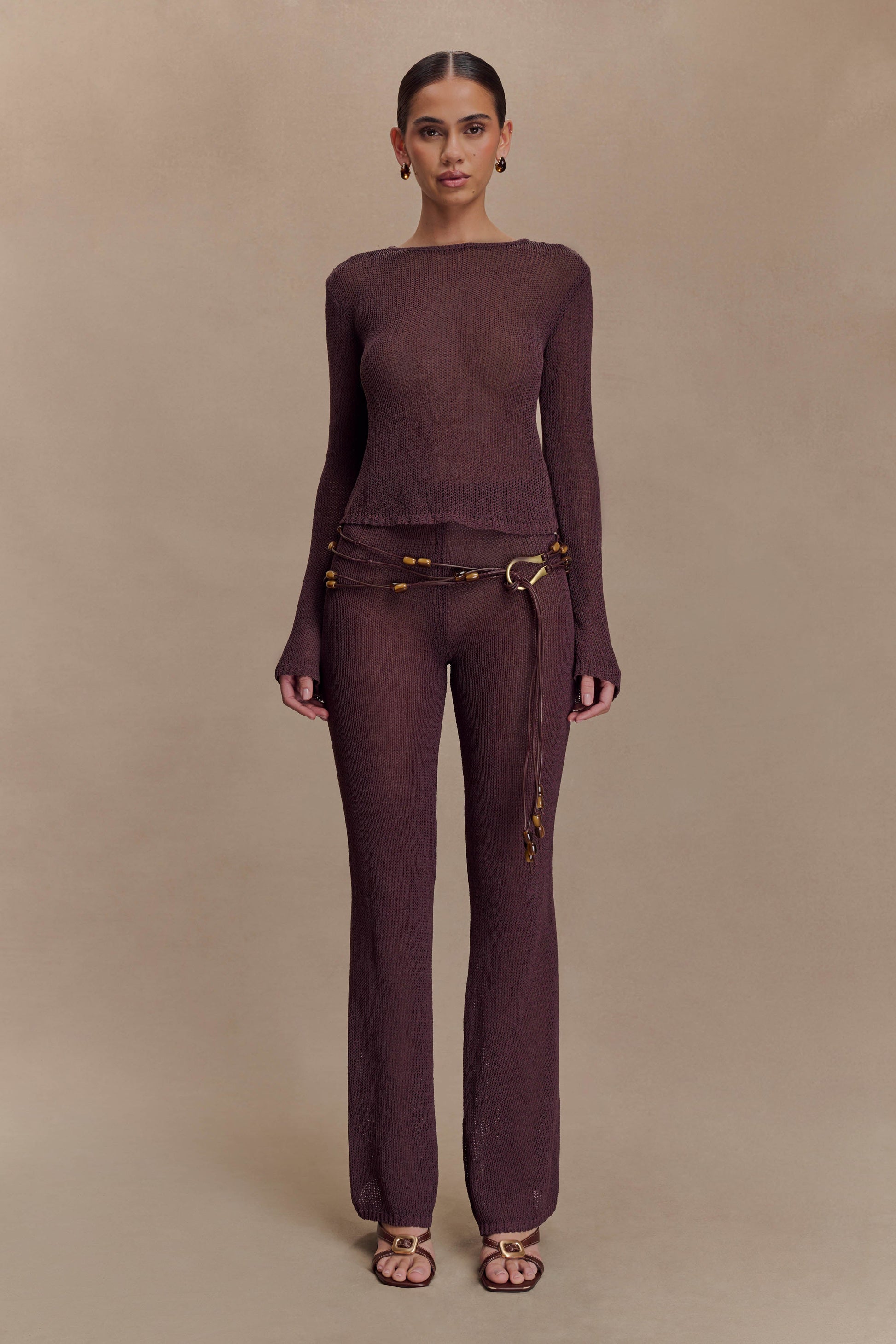 Enid Faux Leather Beaded Belt - Chocolate #5
