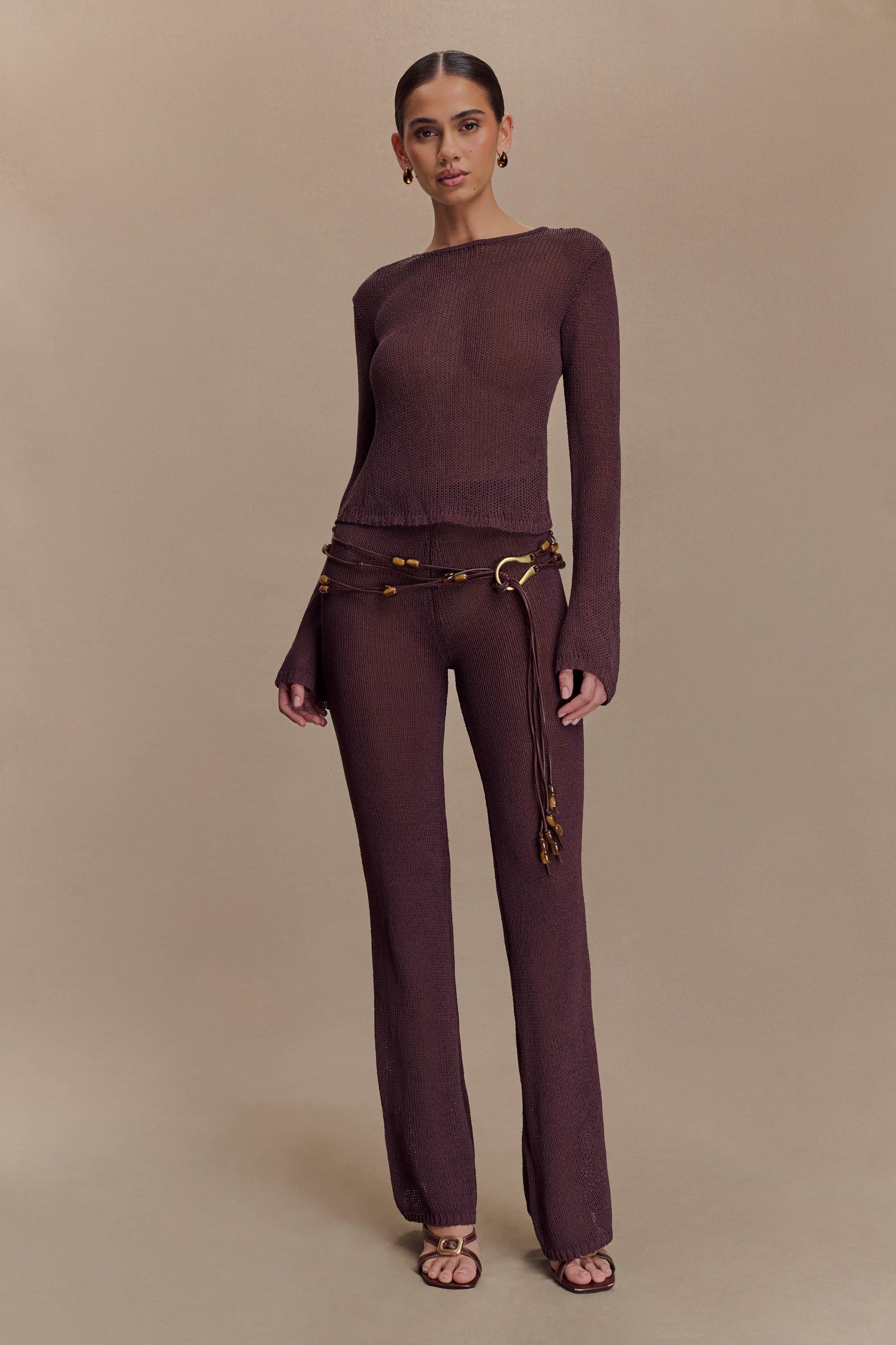 Enid Faux Leather Beaded Belt - Chocolate #3