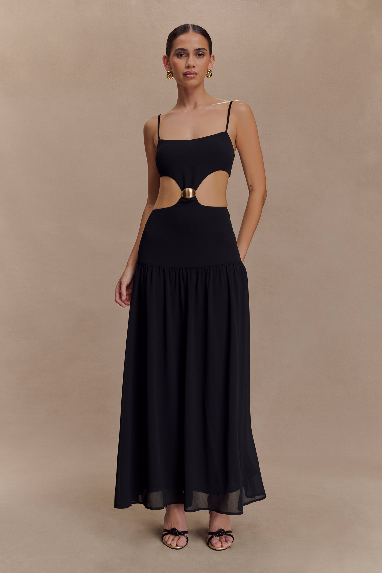 Georgina Chiffon Midi Dress - Black