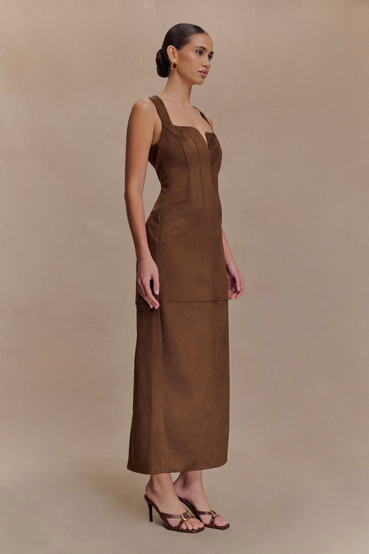 Liam Faux Suede Maxi Dress - Dark Chocolate