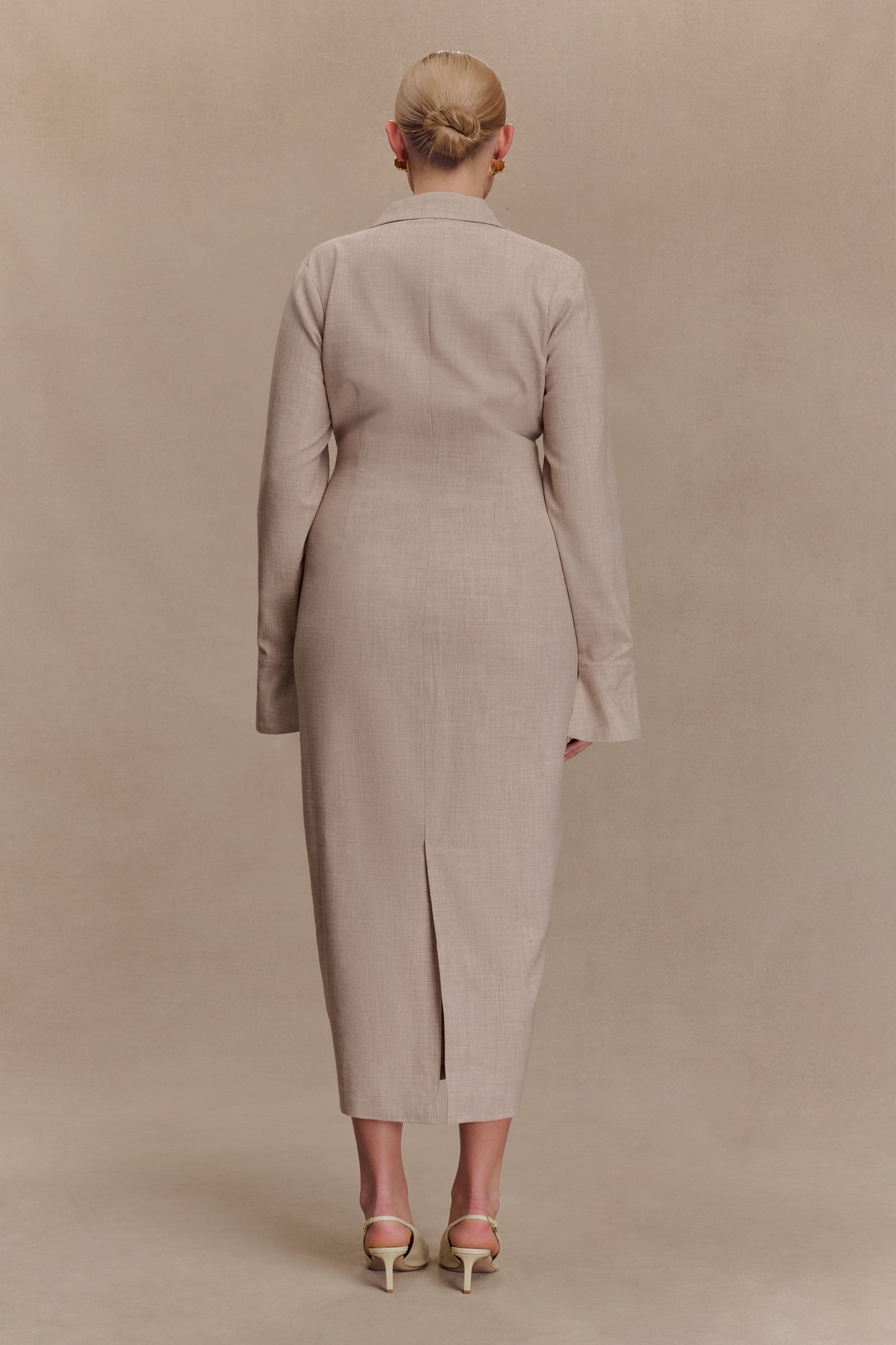 Dorian Fitted Shirt Midi Dress - Wheat Marle