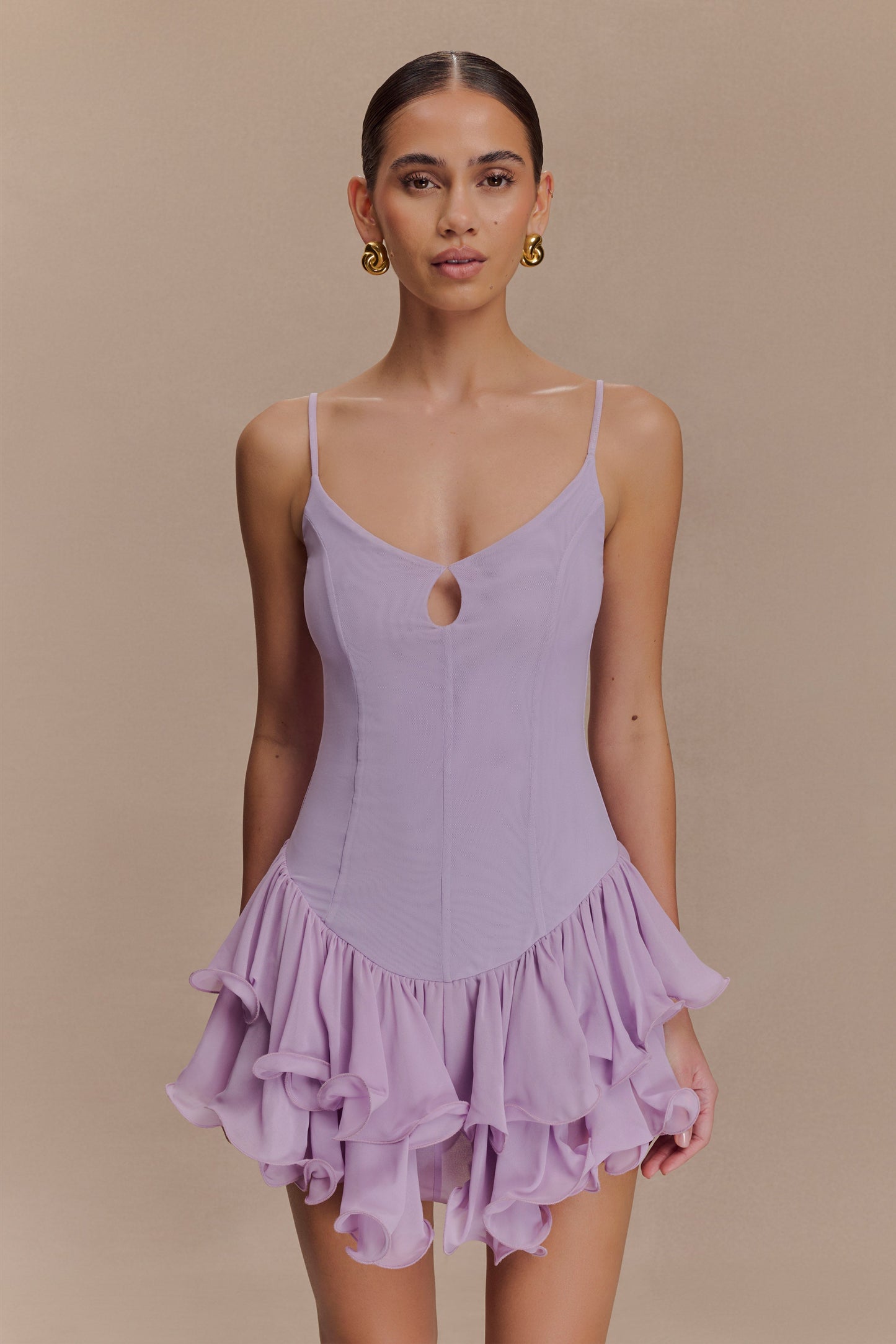 Calantha Ruffle Mesh Mini Dress - Lilac