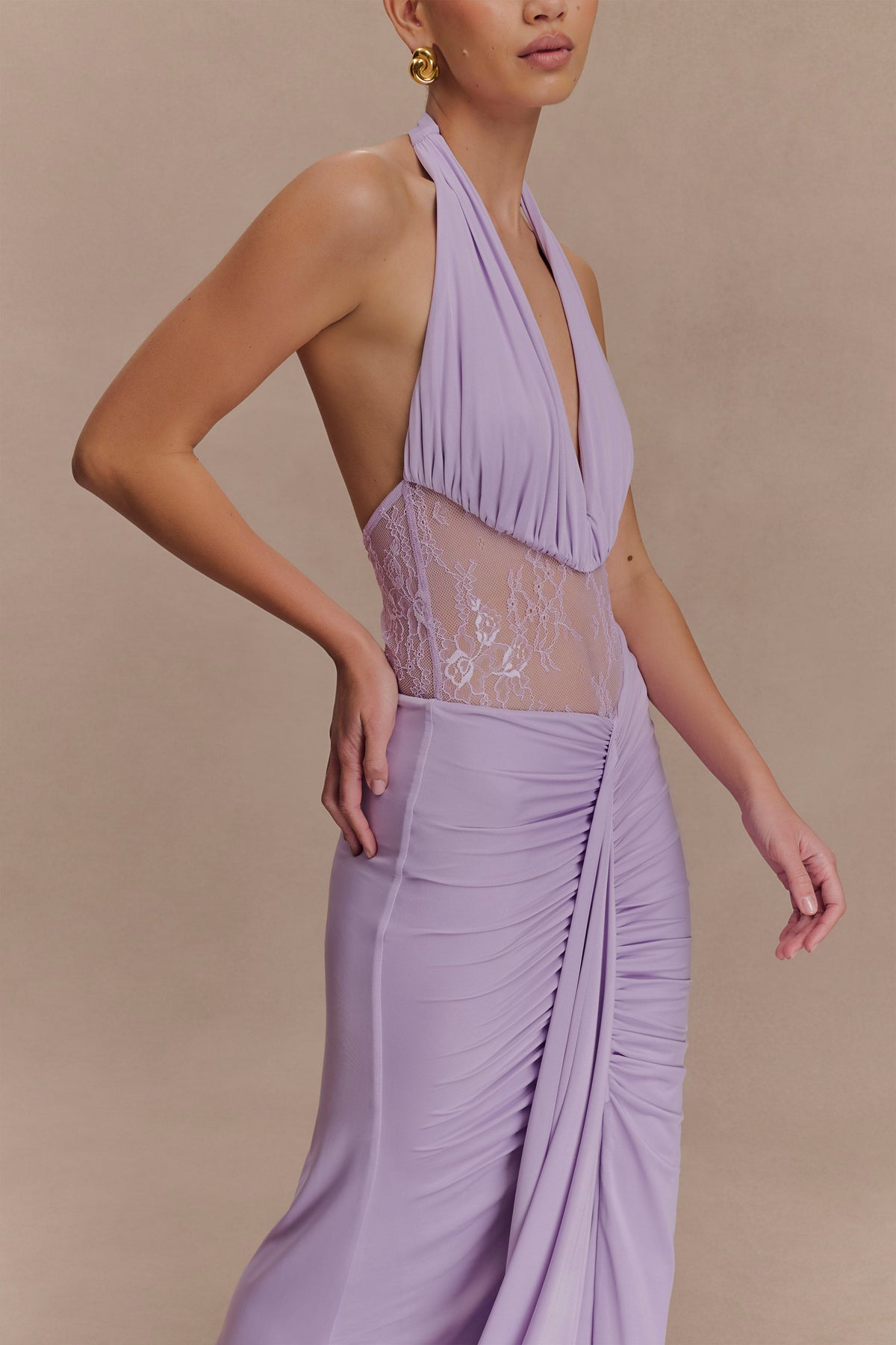 Bonnie Slinky And Lace Maxi Dress - Lilac
