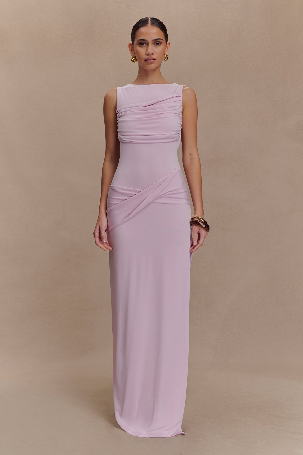 Henley Slinky Drape Maxi Dress - Baby Pink