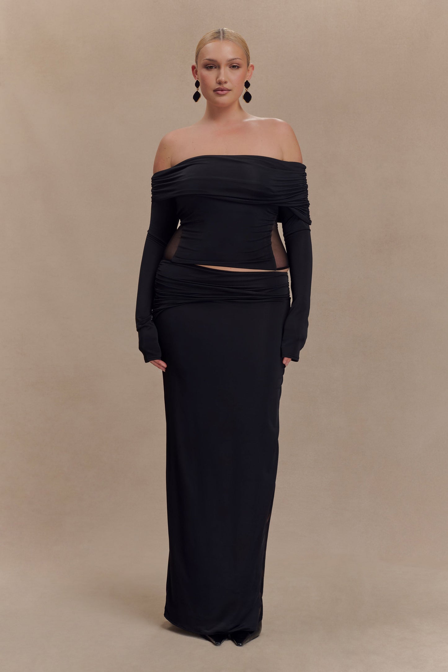 Judy Slinky And Mesh Maxi Skirt - Black
