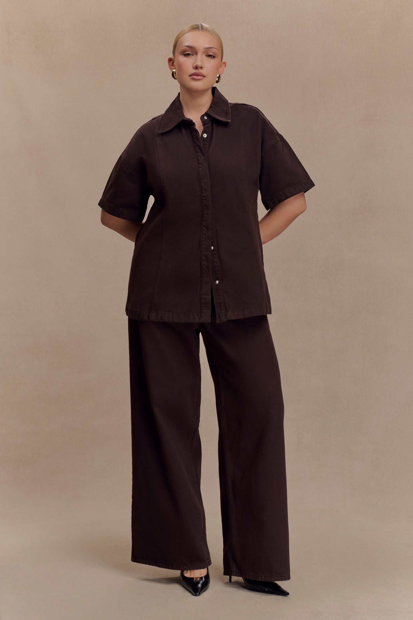 Maya Oversized Denim Shirt - Chocolate