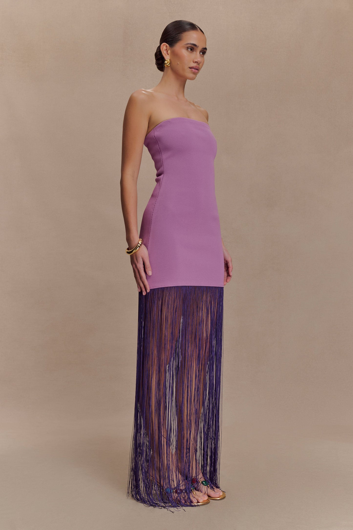 Koah Fringe Bandage Knit Maxi Dress - Purple
